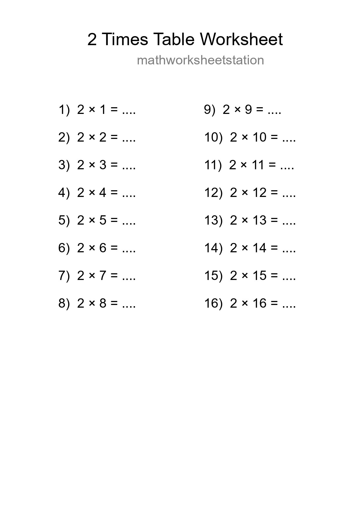2 Times Table Worksheet For Grade 2 - Part 69