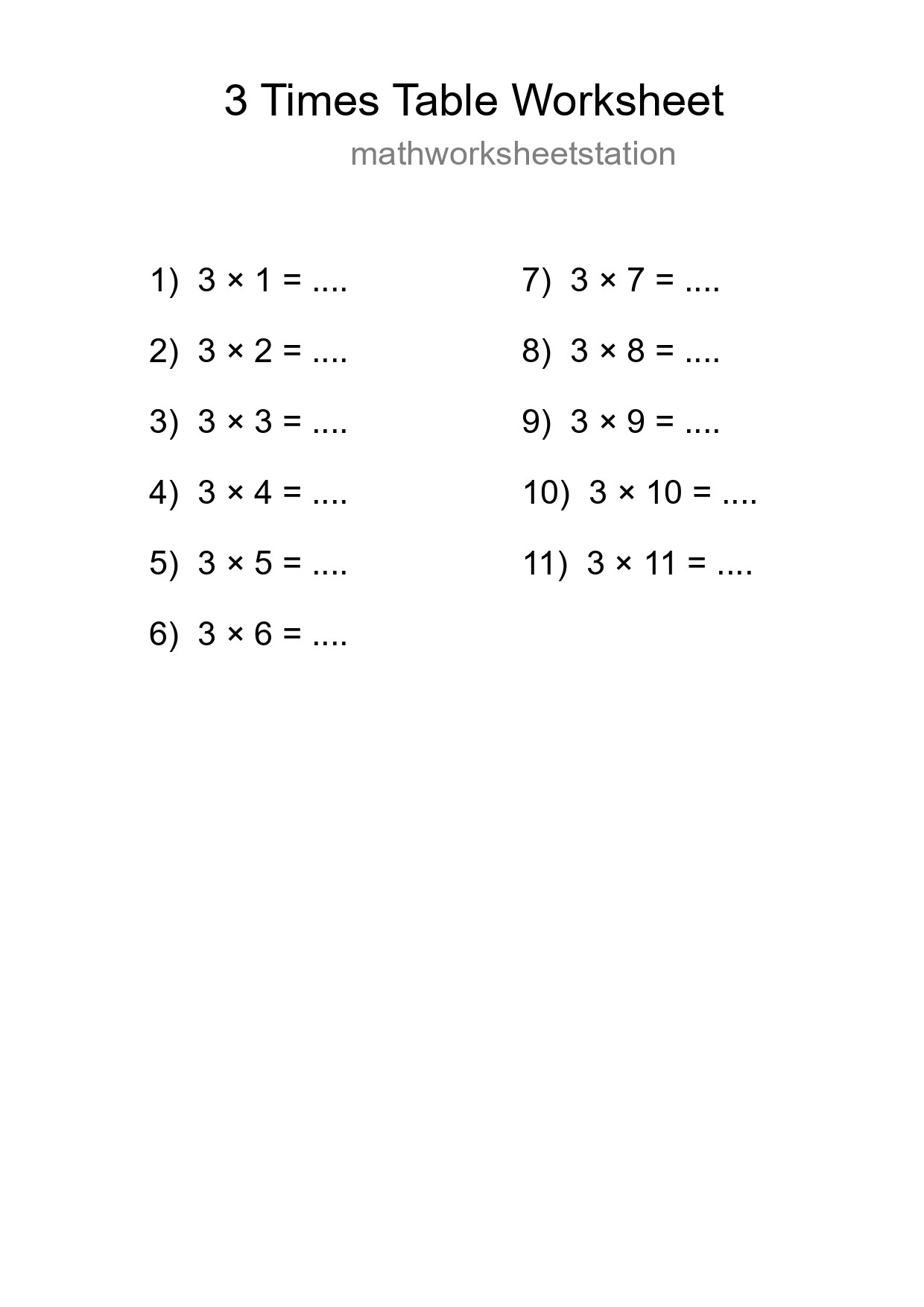 3 Times Table Worksheet For Grade 2 With Answers - Part 89