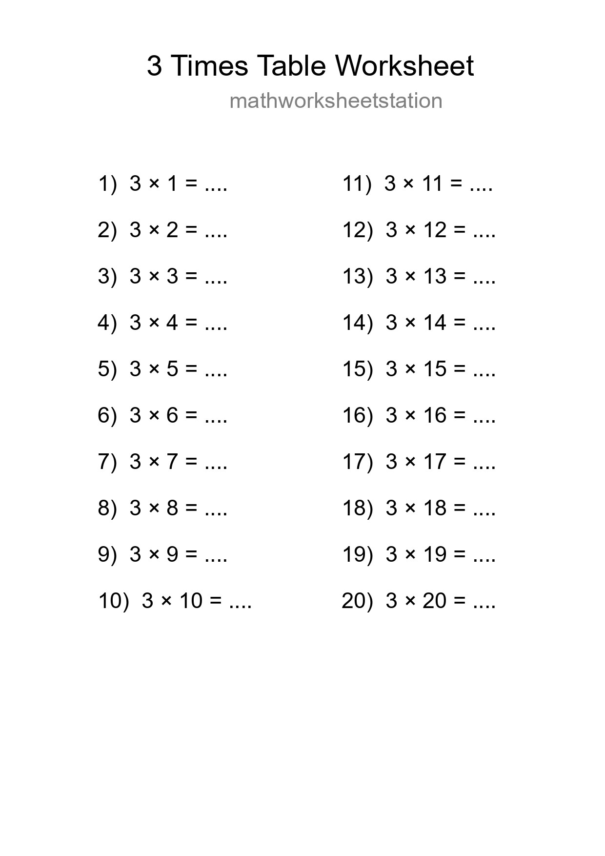 3 Times Table Worksheet For Grade 2 With Answers - Part 9