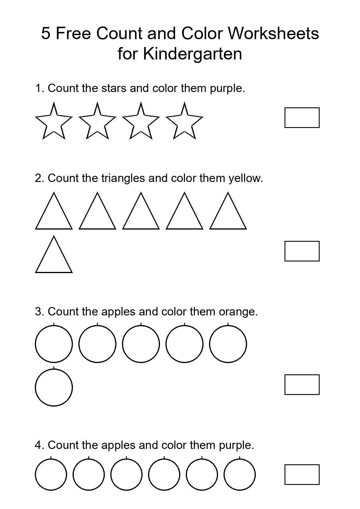 5 Free Count and Color Worksheets for Kindergarten