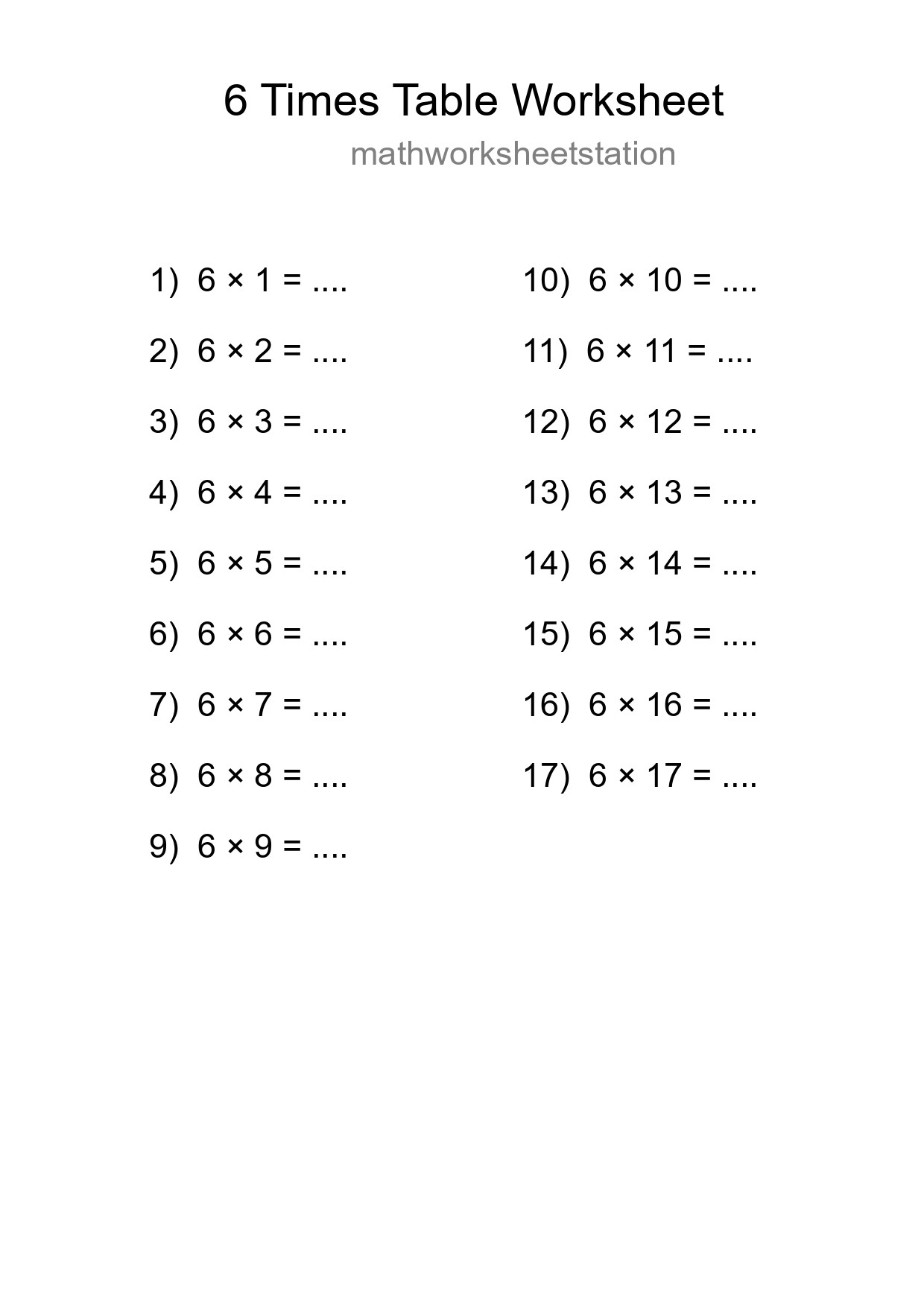 6 Times Table Worksheet For Grade 3 - Part 149