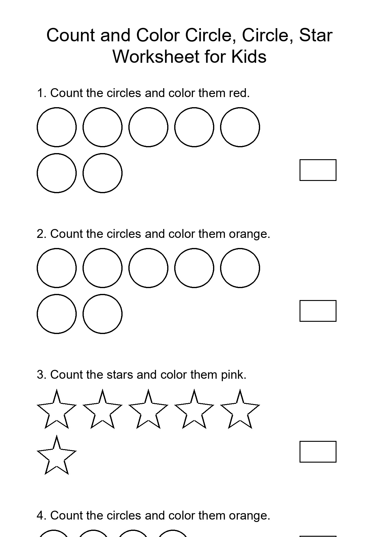 Count and Color Circle, Circle, Star Worksheet for Kids