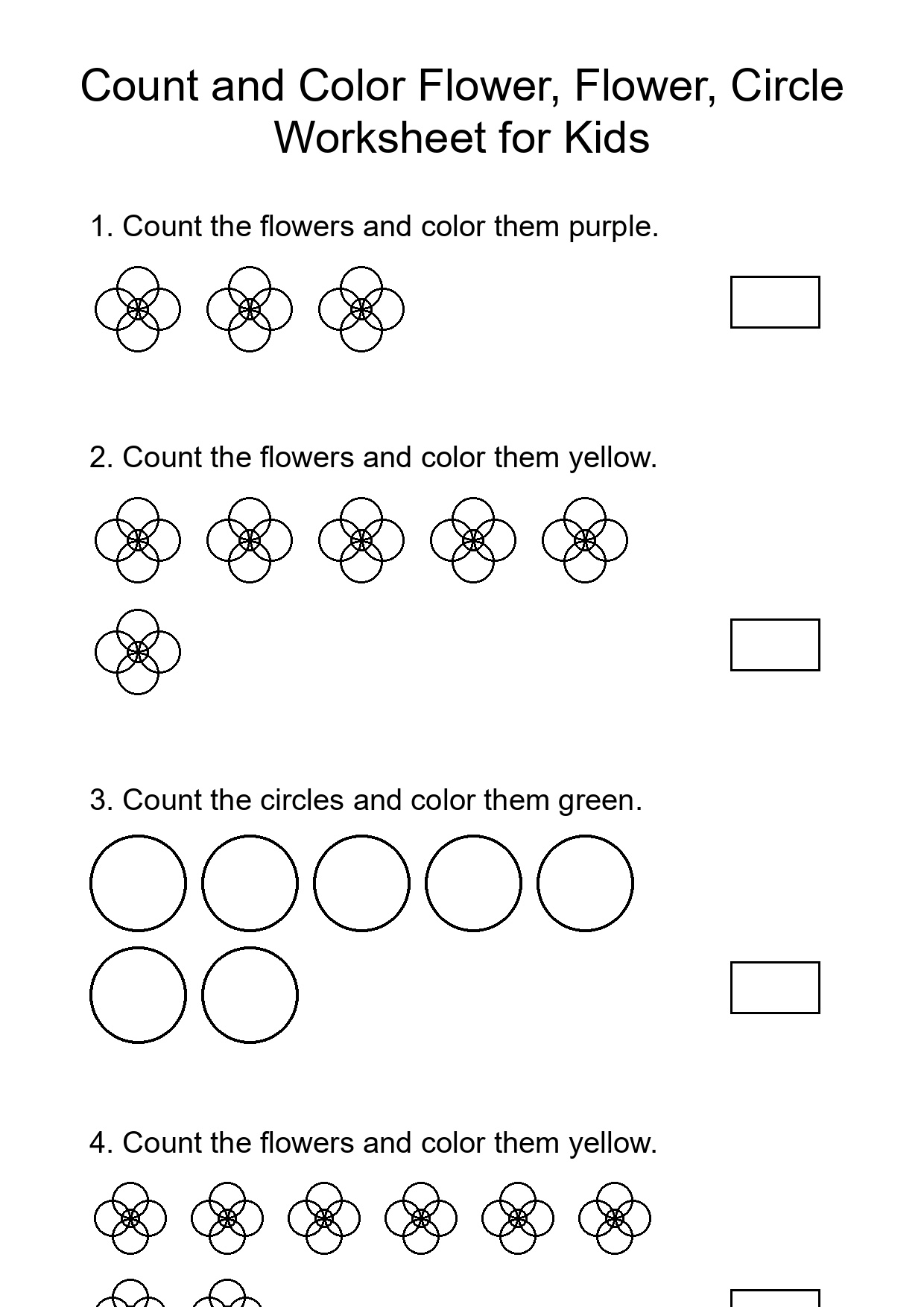 Count and Color Flower, Flower, Circle Worksheet for Kids