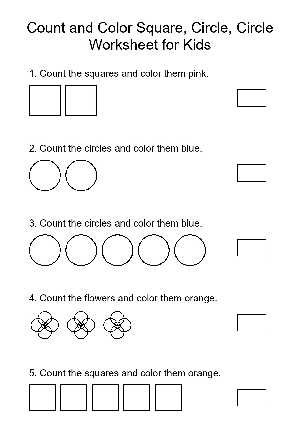 Count and Color Square, Circle, Circle Worksheet for Kids