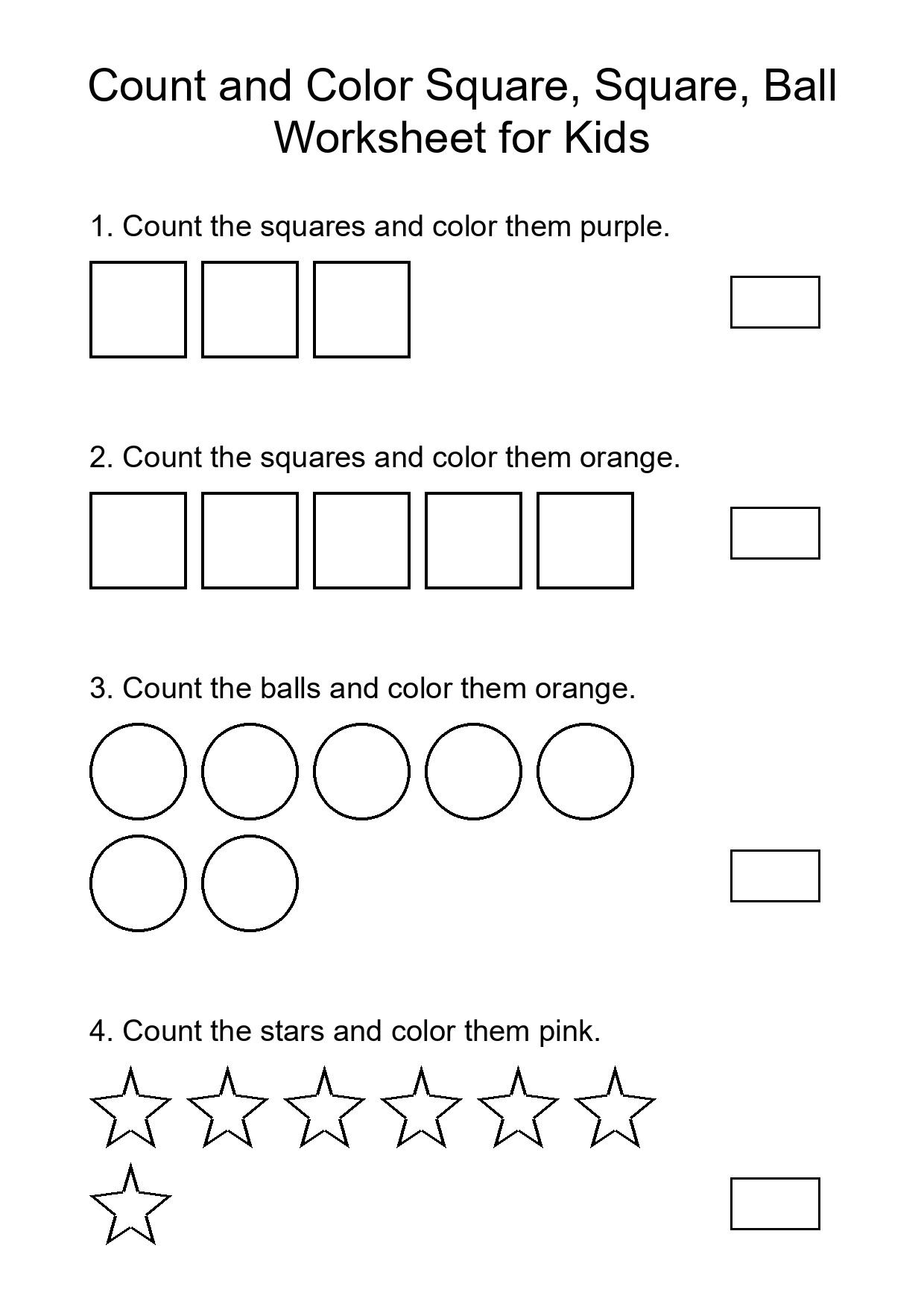 Count and Color Square, Square, Ball Worksheet for Kids