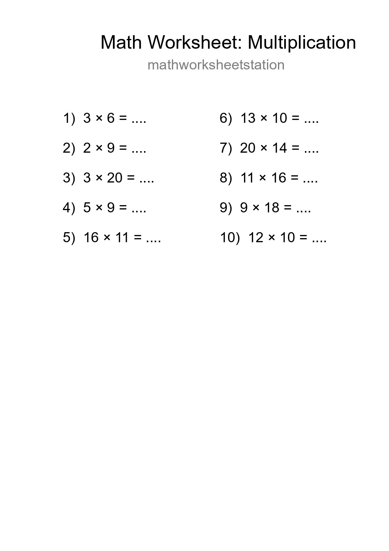 Free 10 Multiplication Math Worksheet For Grade 2 - Part 37