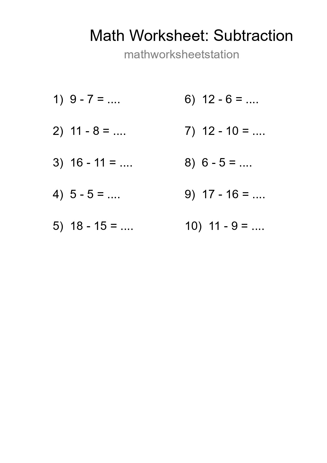 Free 10 Subtraction Math Worksheet For Grade 2 - Part 48