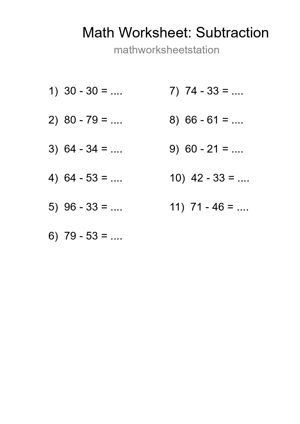 Free 11 Subtraction Math Worksheet For Grade 3 With Answers - Part 158