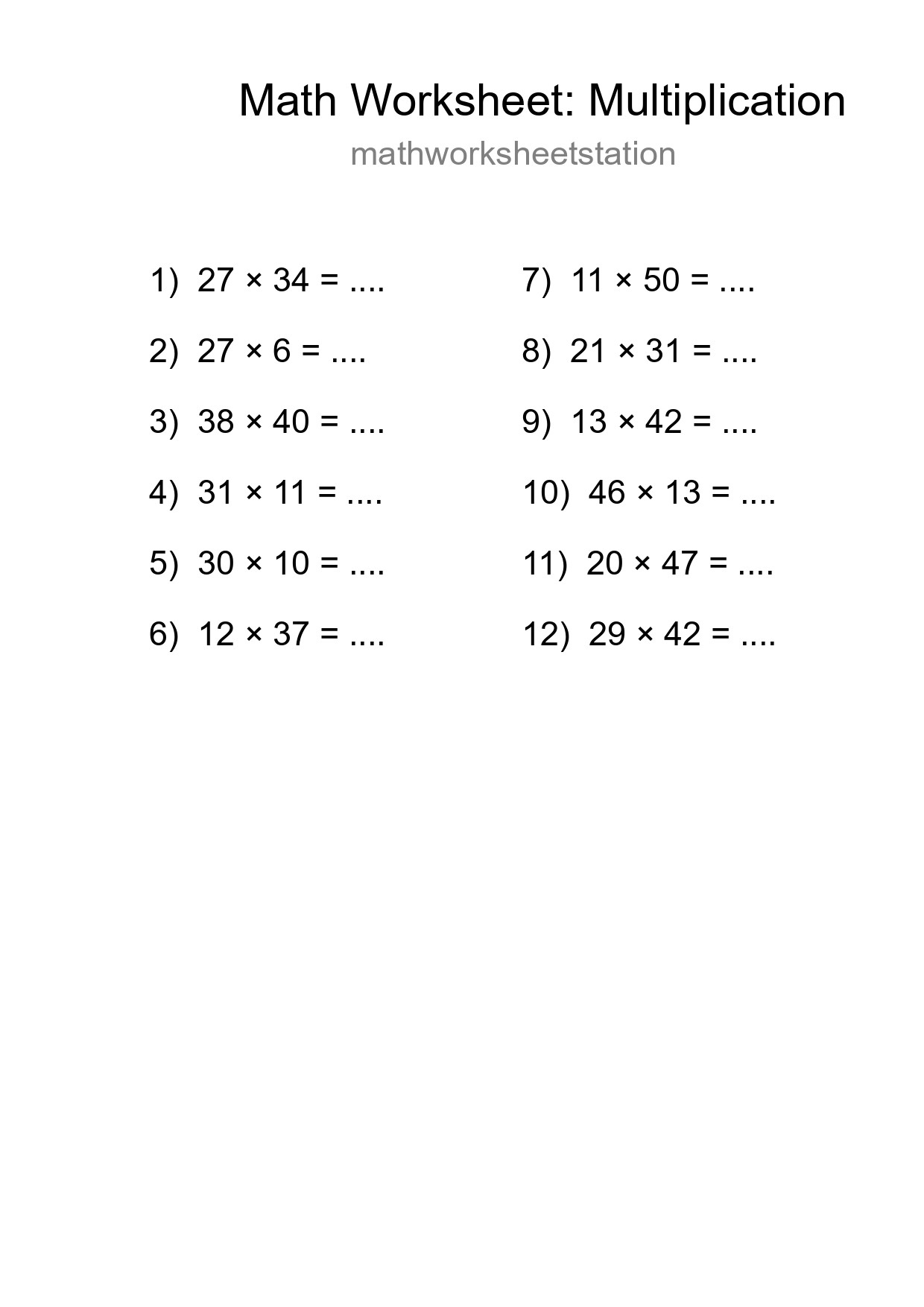 Free 12 Multiplication Math Worksheet For Grade 2 - Part 207