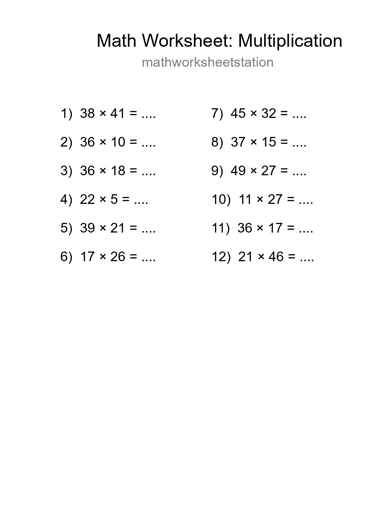 Free 12 Multiplication Math Worksheet For Grade 2 With Answers - Part 257