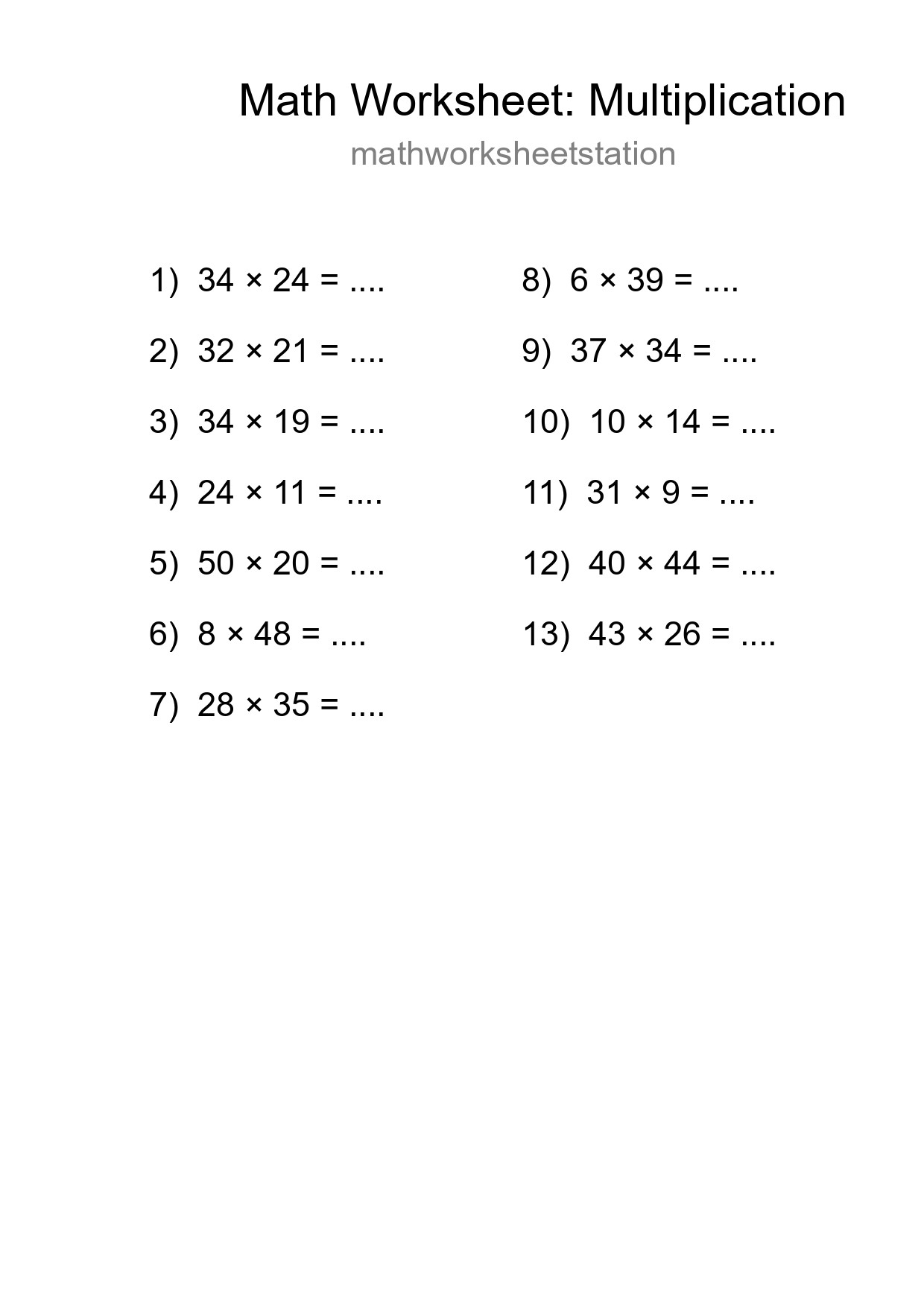 Free 13 Multiplication Math Worksheet For Grade 2 - Part 237