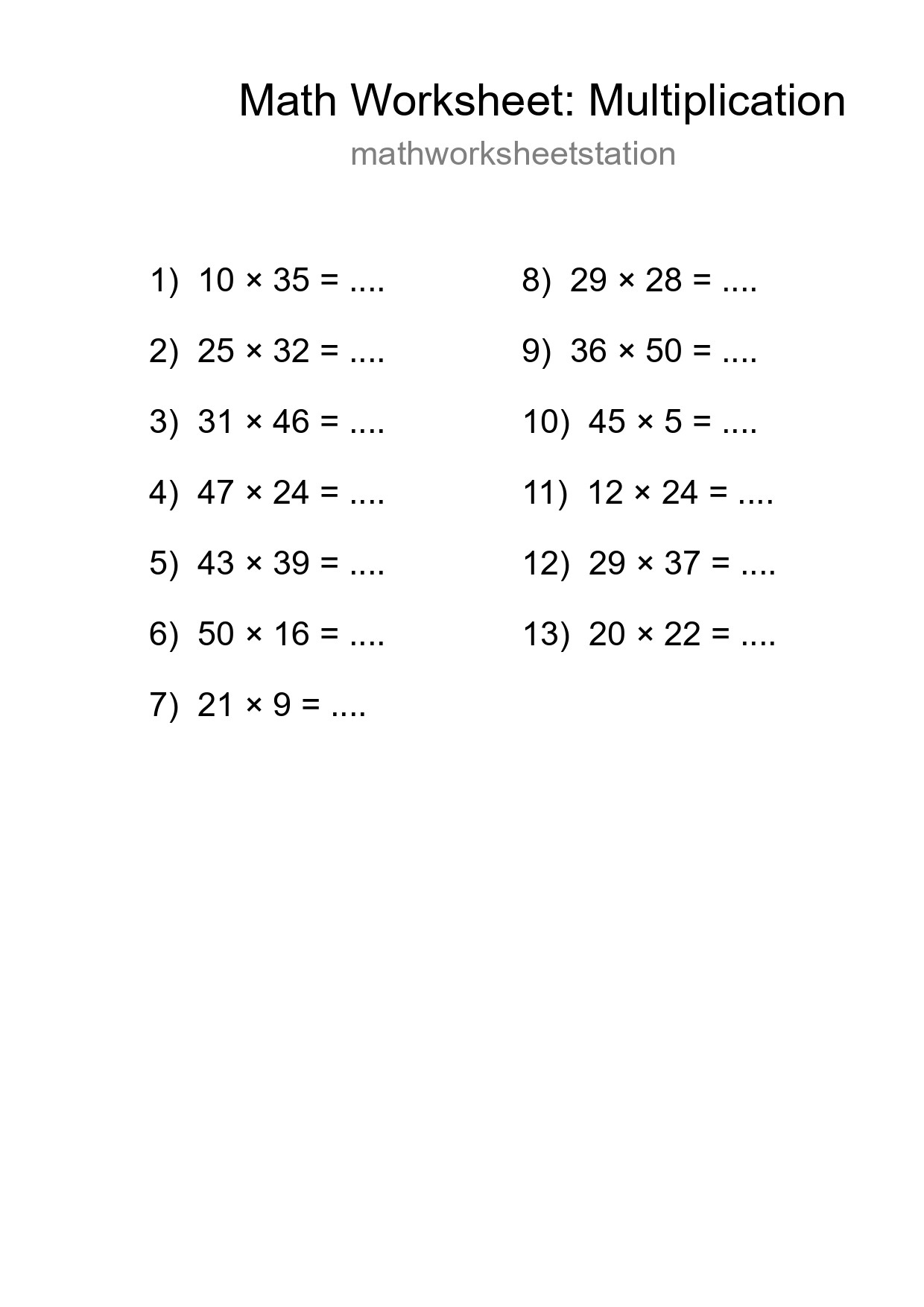 Free 13 Multiplication Math Worksheet For Grade 2 - Part 77
