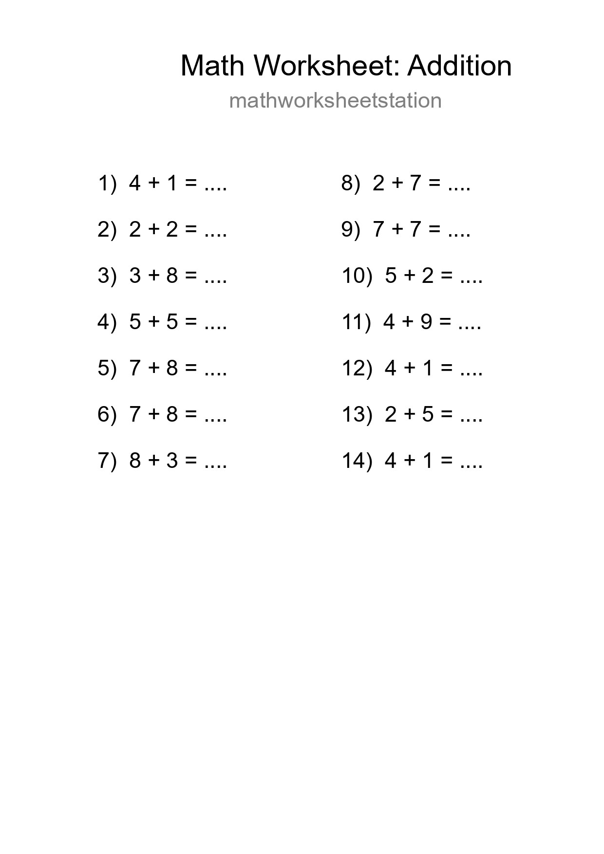 Free 14 Addition Math Worksheet For Grade 1 With Answers - Part 101