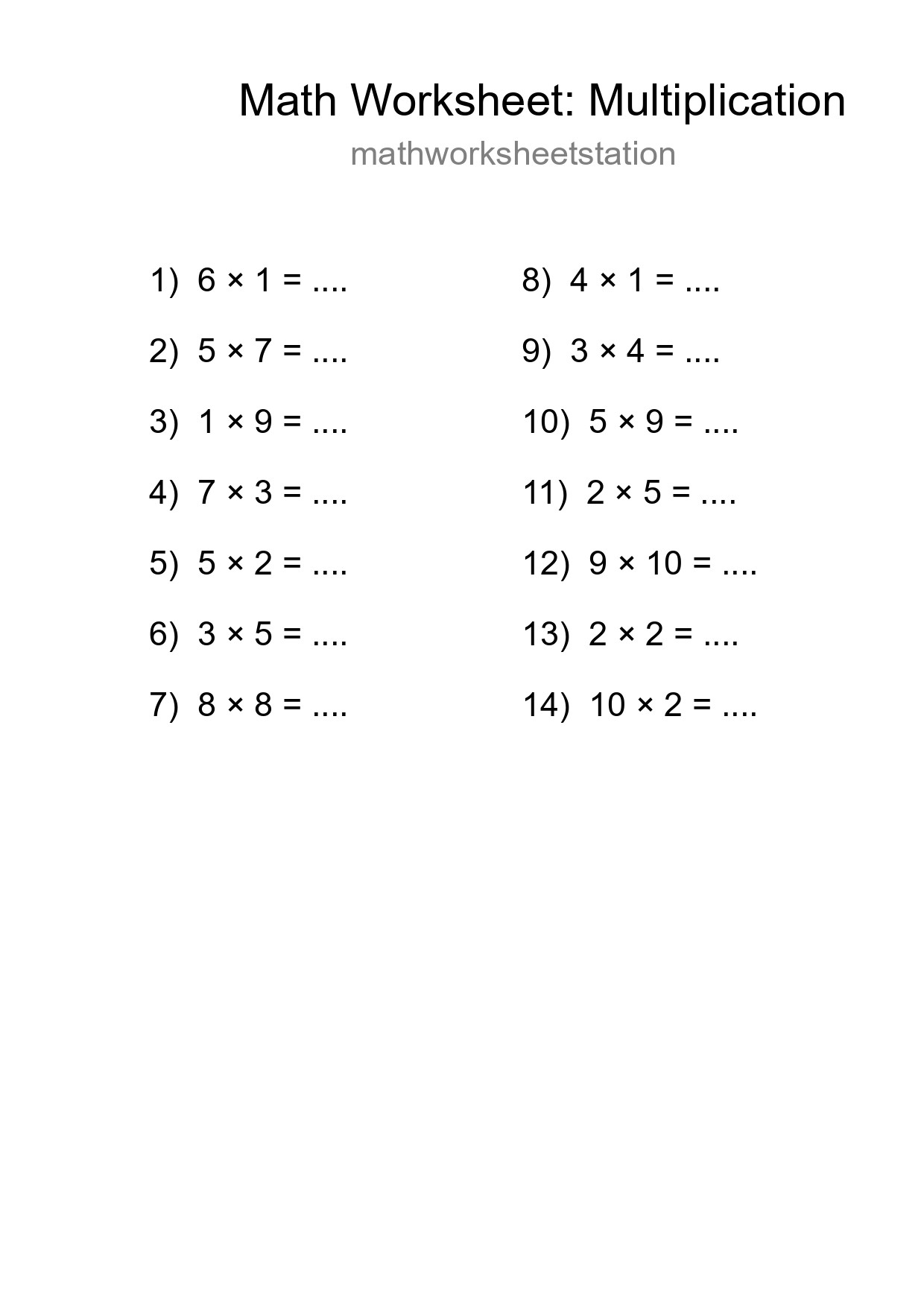 Free 14 Multiplication Math Worksheet For Grade 1 With Answers - Part 247