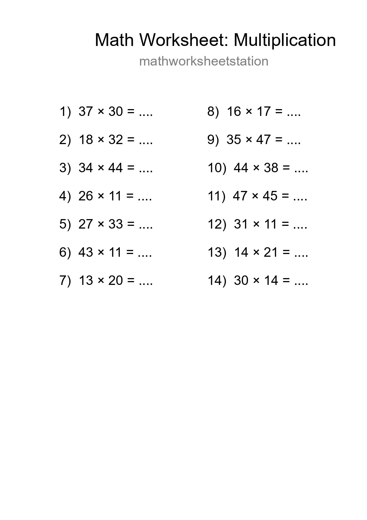 Free 14 Multiplication Math Worksheet For Grade 2 With Answers - Part 27