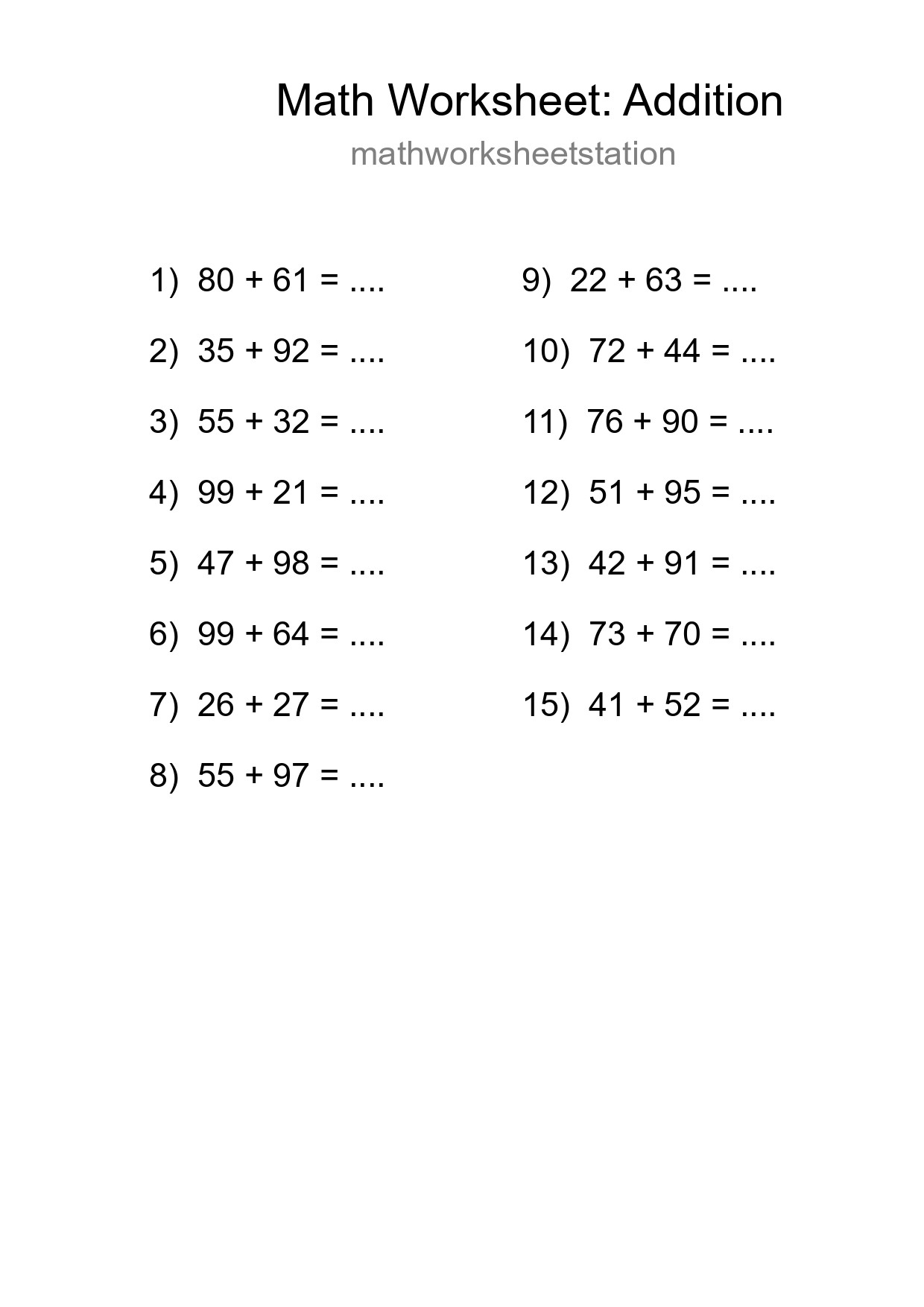 Free 15 Addition Math Worksheet For Grade 3 - Part 291