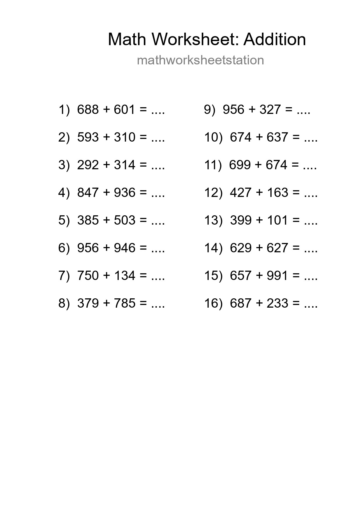 Free 16 Addition Math Worksheet For Grade 5 With Answers - Part 171