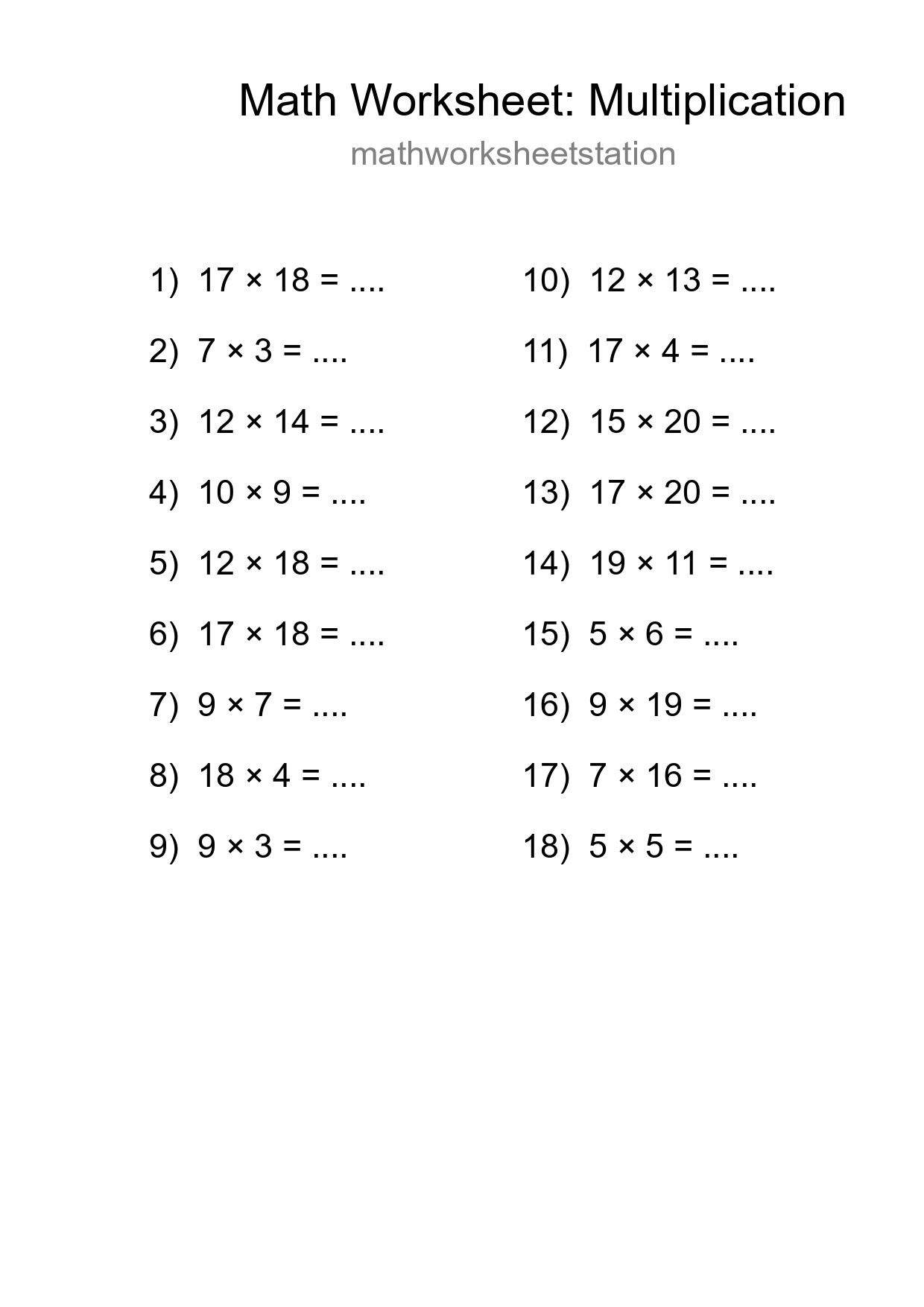 Free 18 Multiplication Math Worksheet For Grade 2 - Part 287
