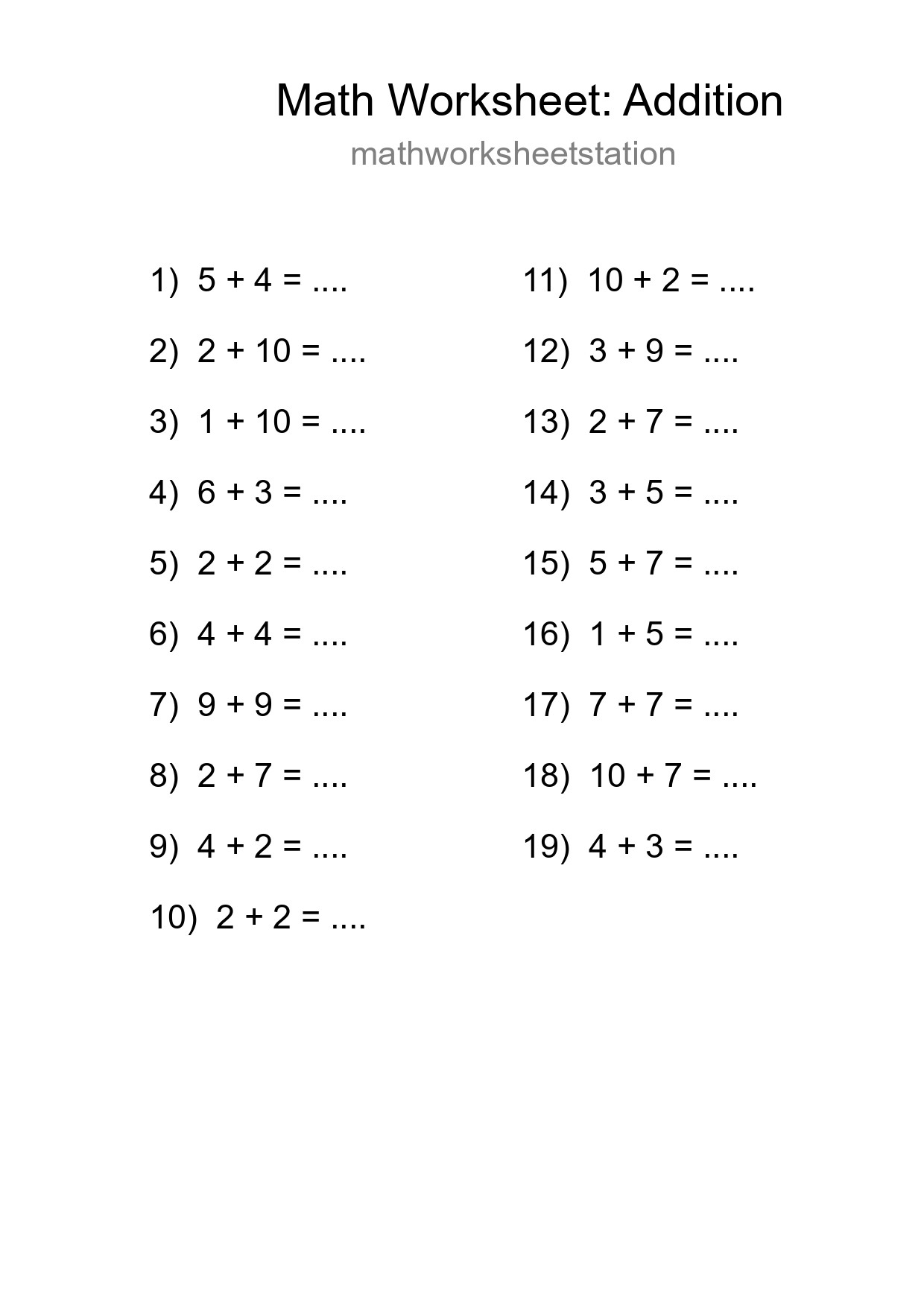 Free 19 Addition Math Worksheet For Grade 1 With Answers - Part 31