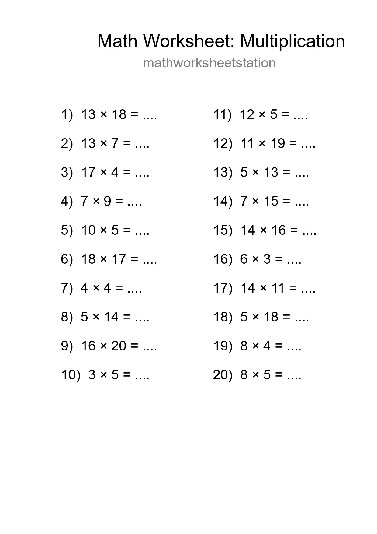 Free 20 Multiplication Math Worksheet For Grade 2 With Answers - Part 197