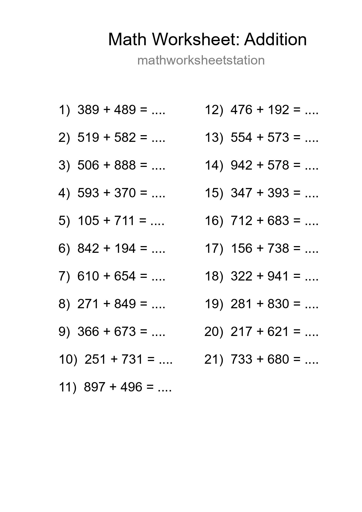 Free 21 Addition Math Worksheet For Grade 5 - Part 11