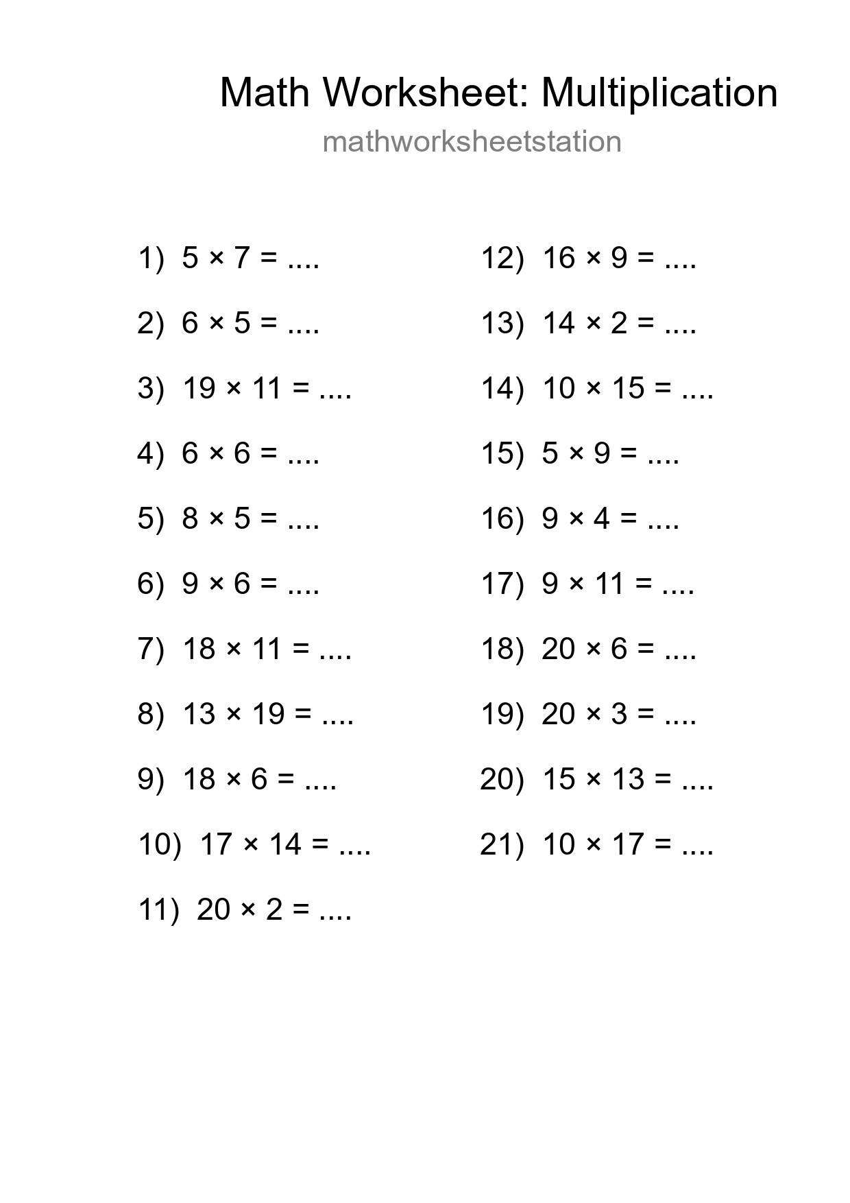Free 21 Multiplication Math Worksheet For Grade 2 With Answers - Part 227