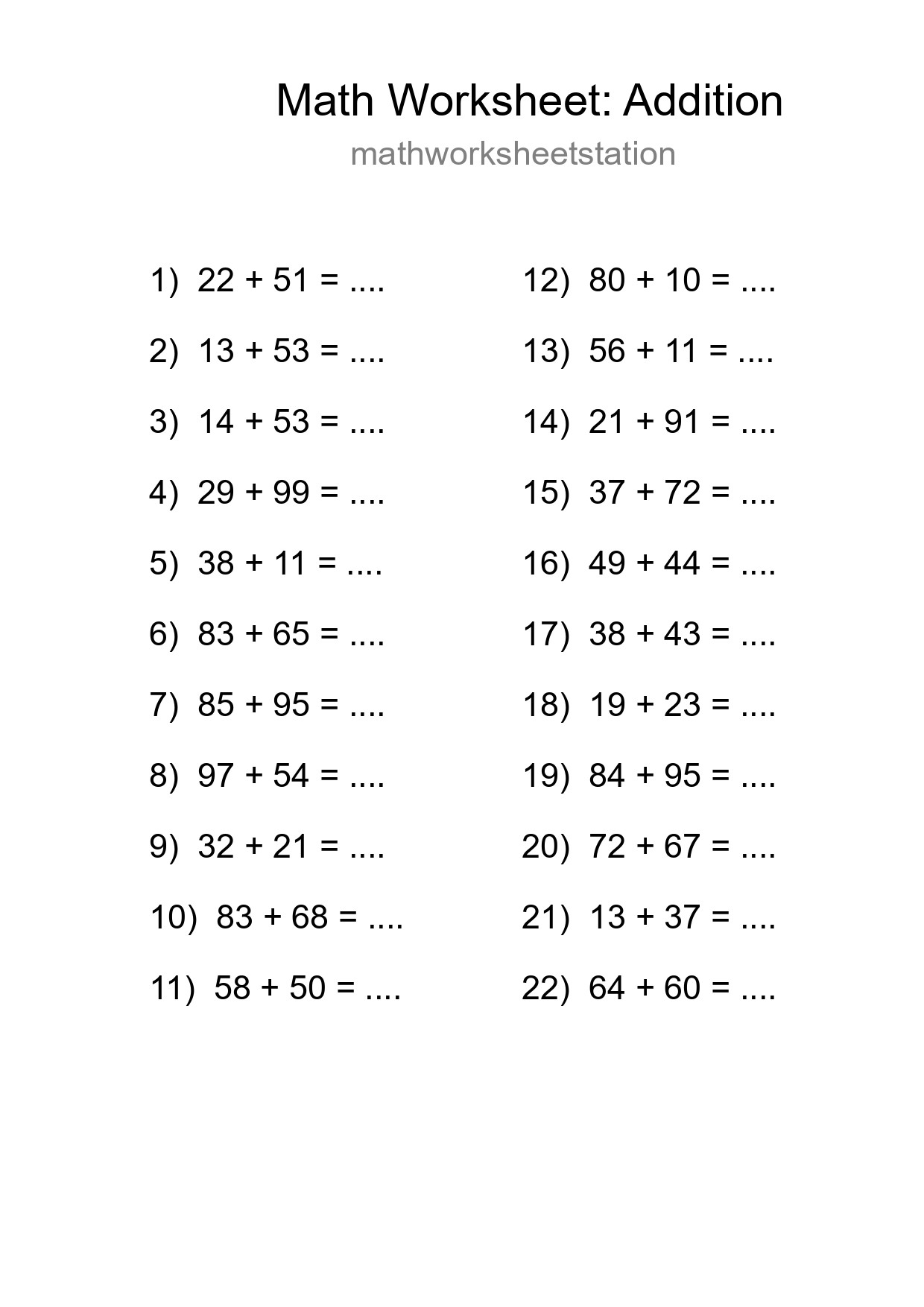 Free 22 Addition Math Worksheet For Grade 3 With Answers - Part 51
