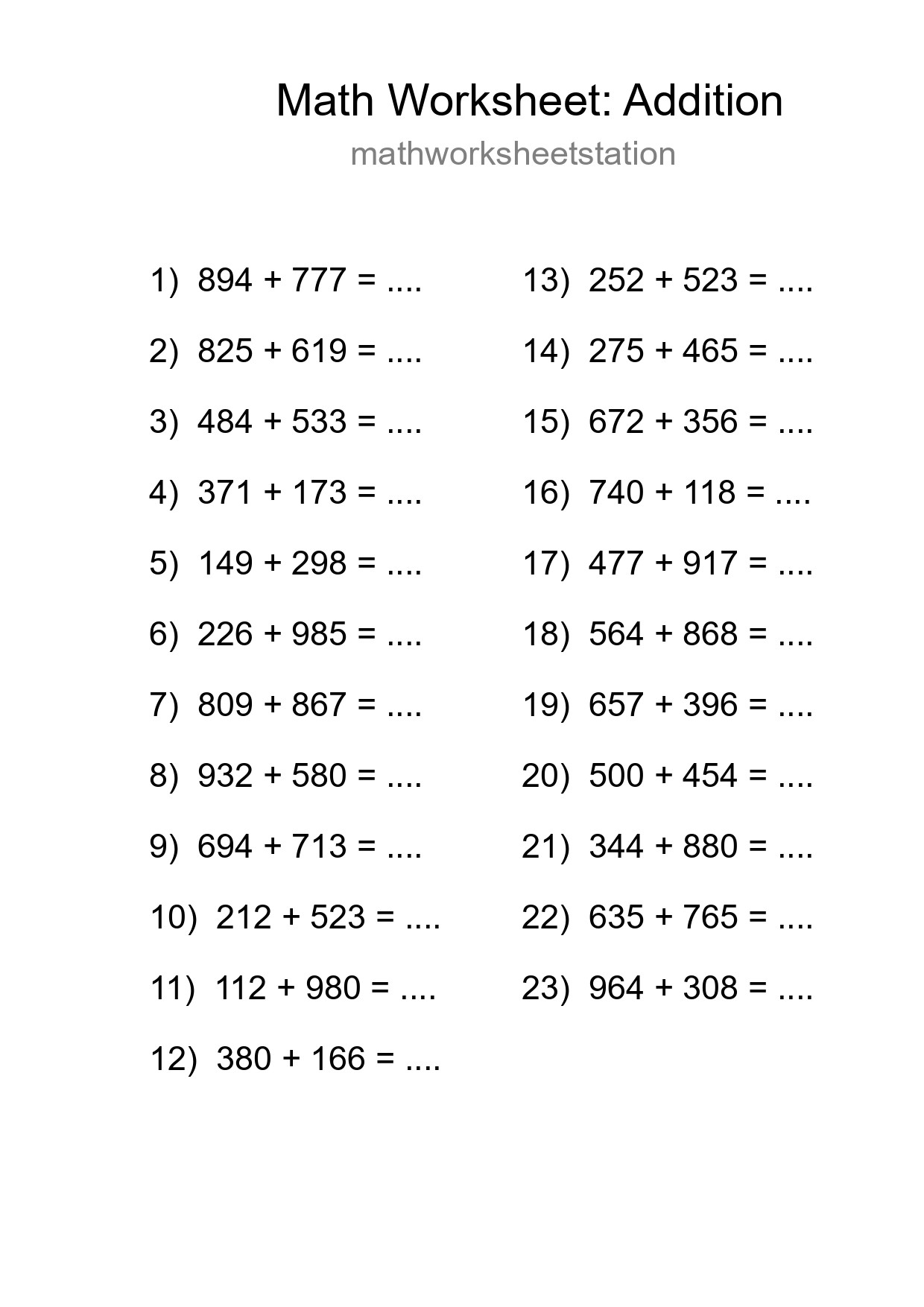 Free 23 Addition Math Worksheet For Grade 5 - Part 111