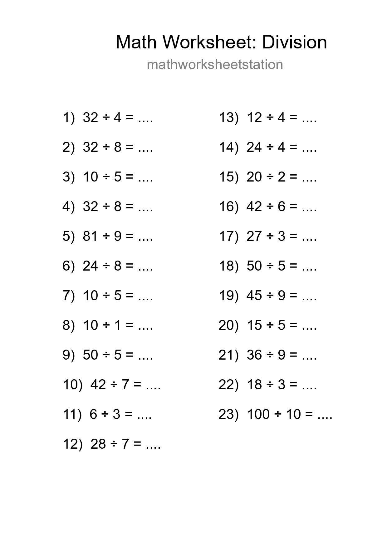 Free 23 Division Math Worksheet For Grade 1 With Answers - Part 154