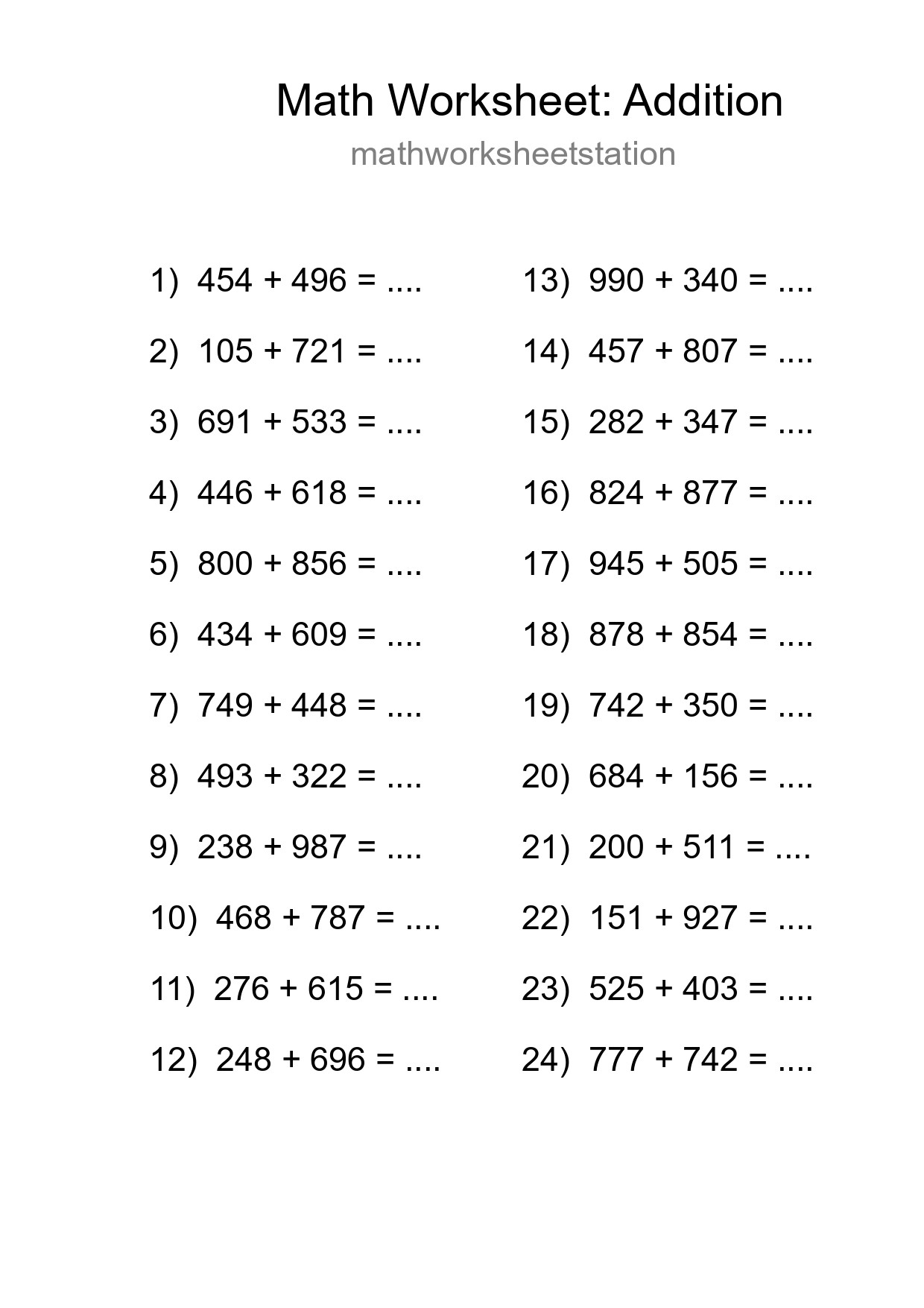 Free 24 Addition Math Worksheet For Grade 5 - Part 181