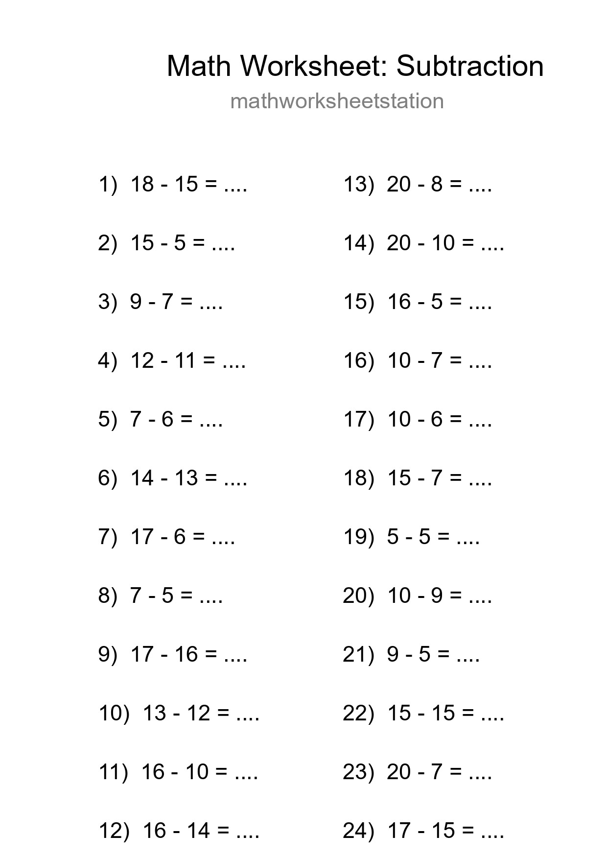 Free 24 Subtraction Math Worksheet For Grade 2 With Answers - Part 188