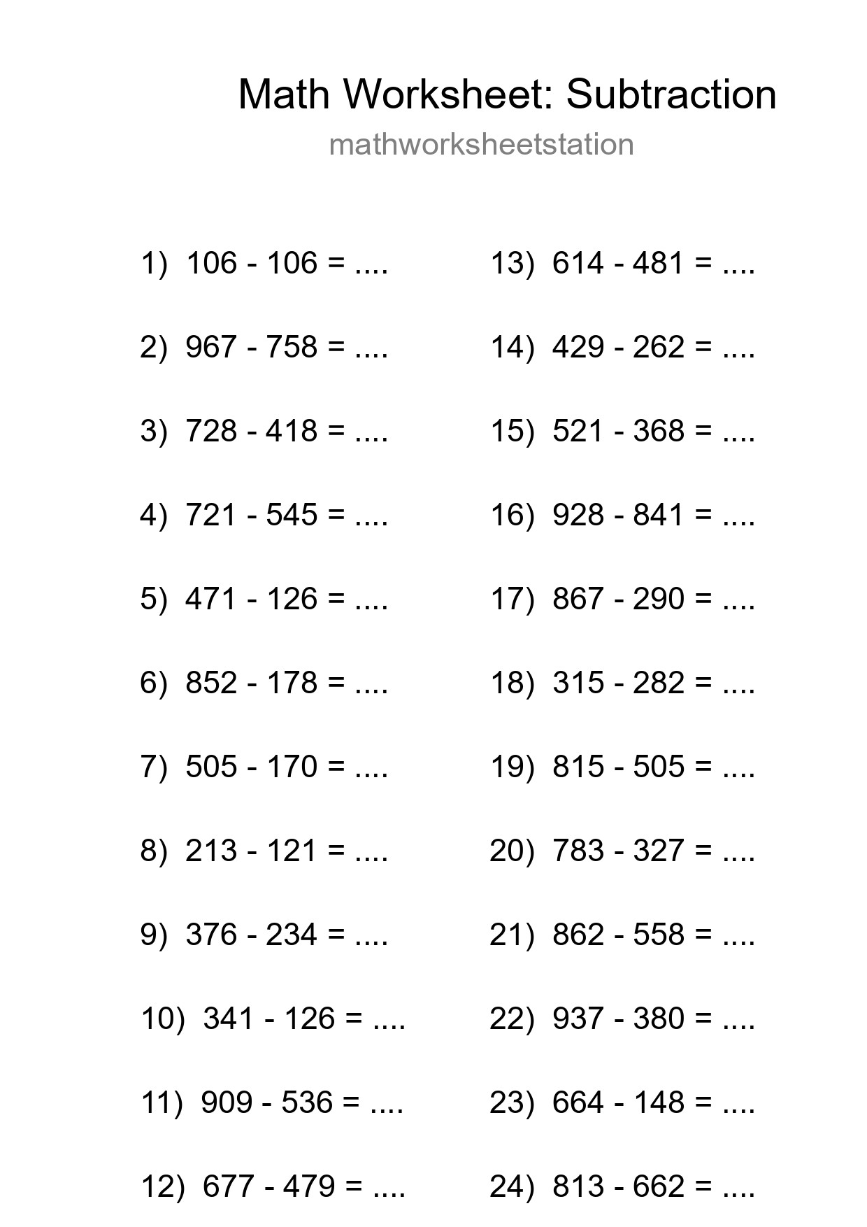 Free 24 Subtraction Math Worksheet For Grade 5 With Answers - Part 298