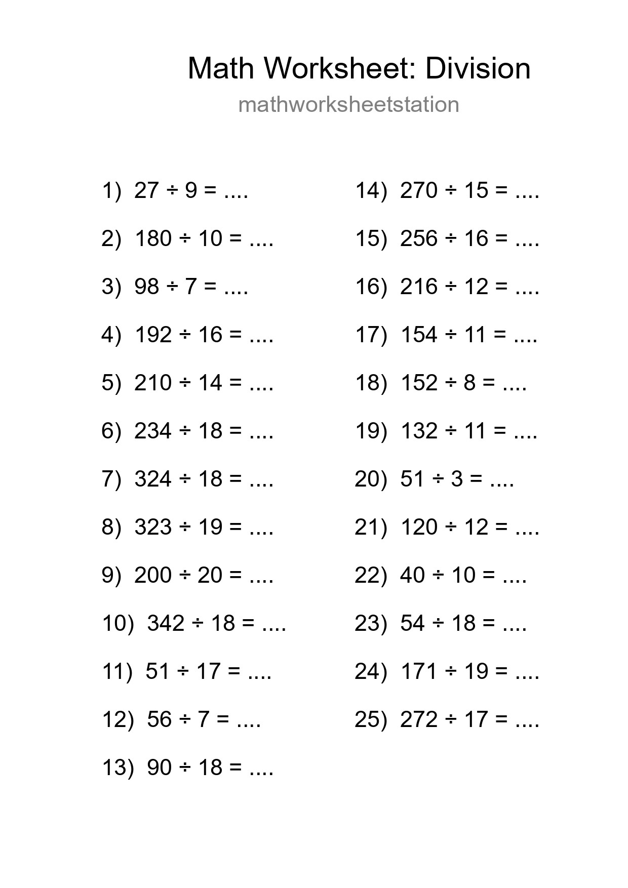 Free 25 Division Math Worksheet For Grade 2 - Part 54