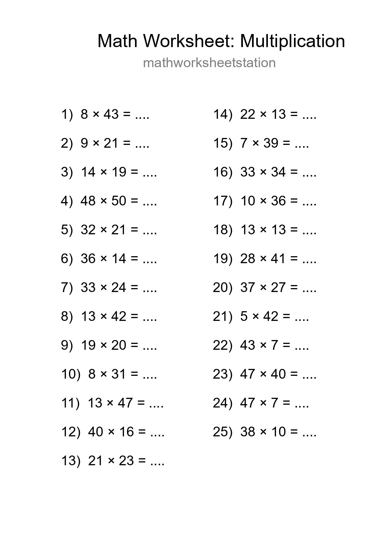 Free 25 Multiplication Math Worksheet For Grade 2 With Answers - Part 277