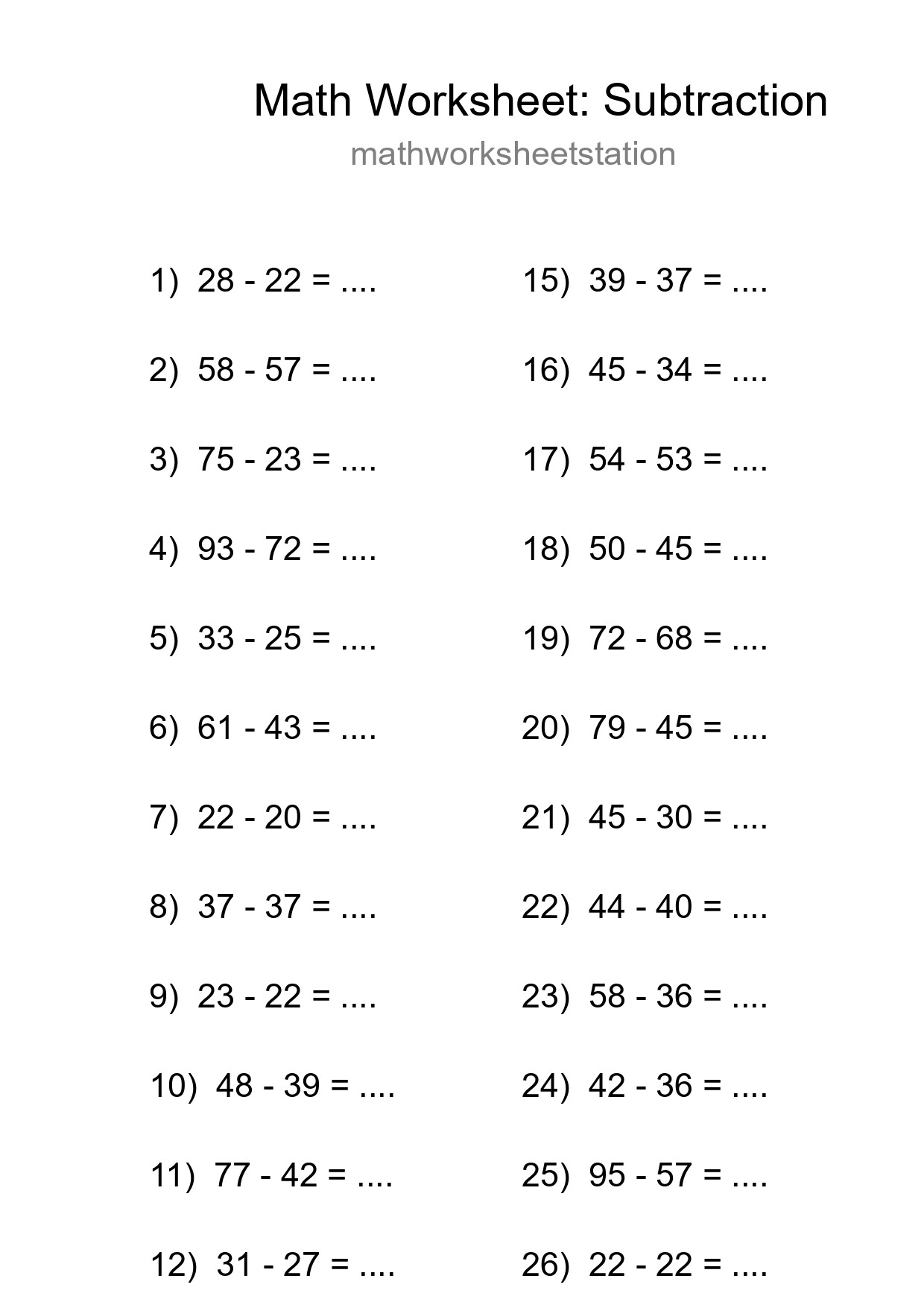 Free 27 Subtraction Math Worksheet For Grade 3 - Part 18