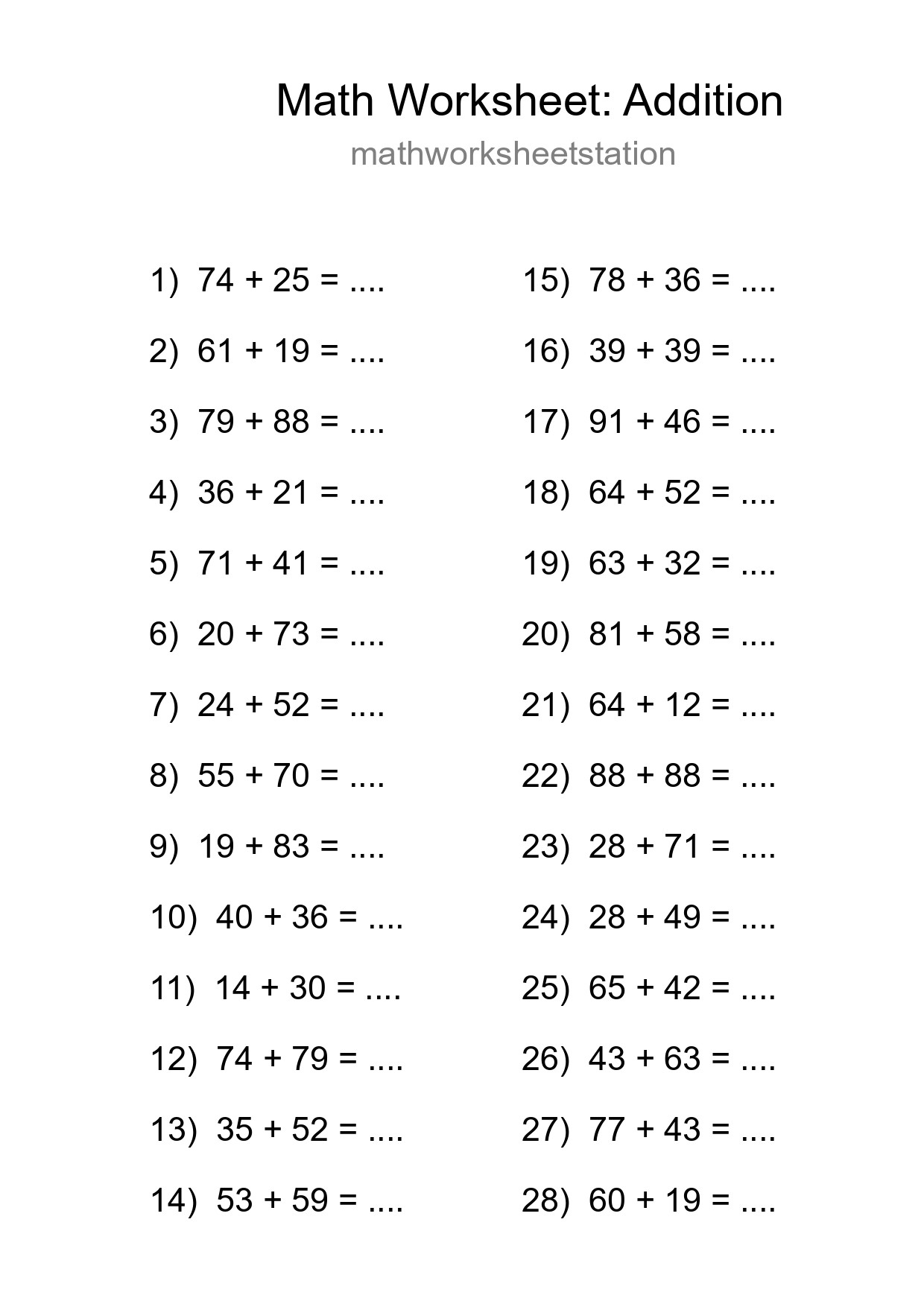 Free 28 Addition Math Worksheet For Grade 3 With Answers - Part 71