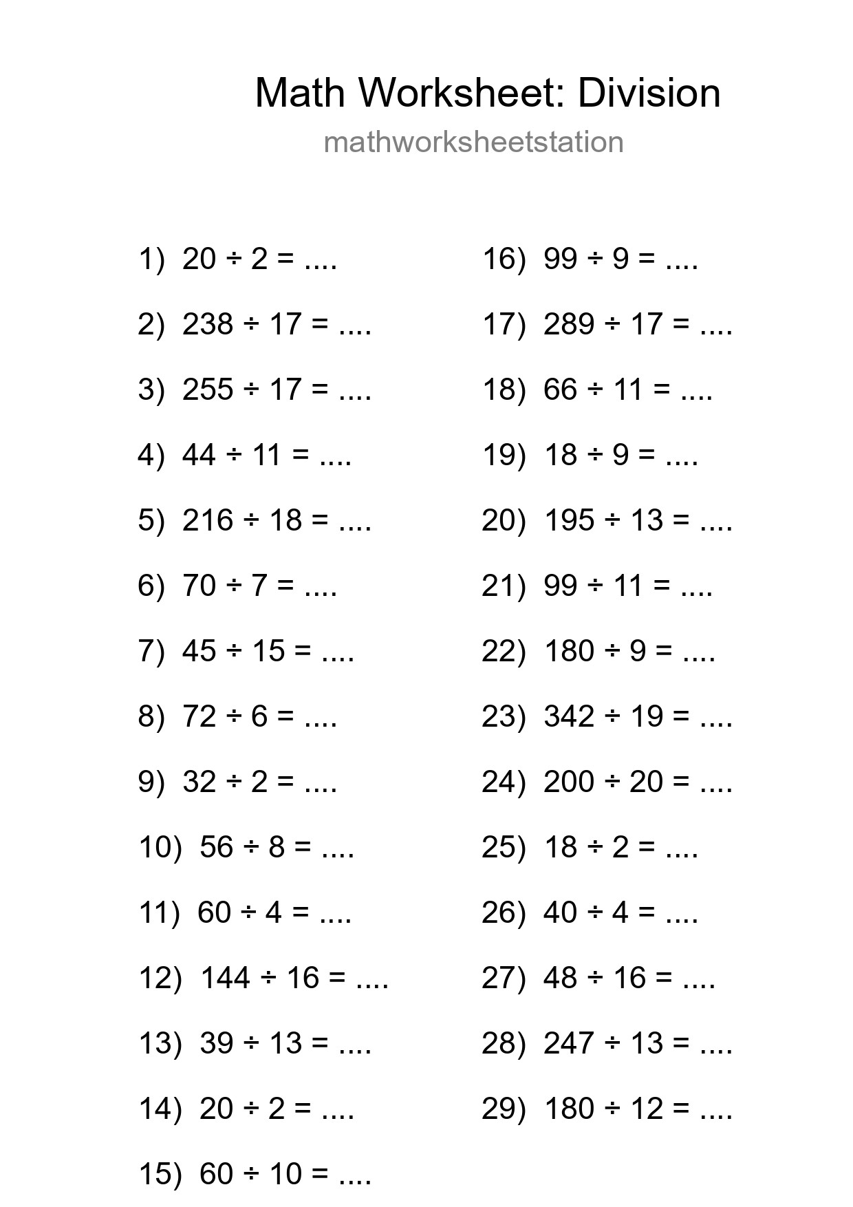 Free 29 Division Math Worksheet For Grade 2 With Answers - Part 84