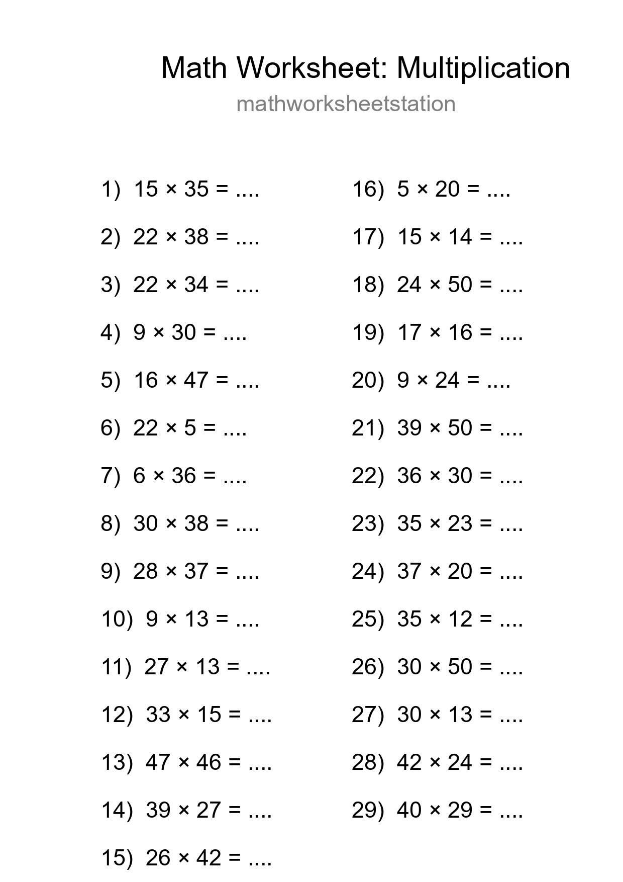 Free 29 Multiplication Math Worksheet For Grade 2 - Part 7
