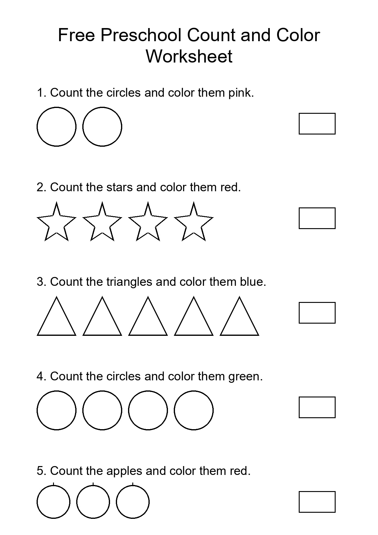 Free Preschool Count and Color Worksheet