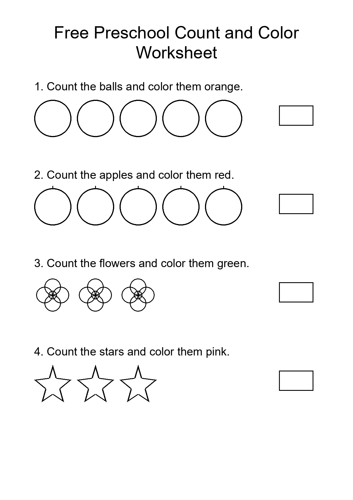 Free Preschool Count and Color Worksheet