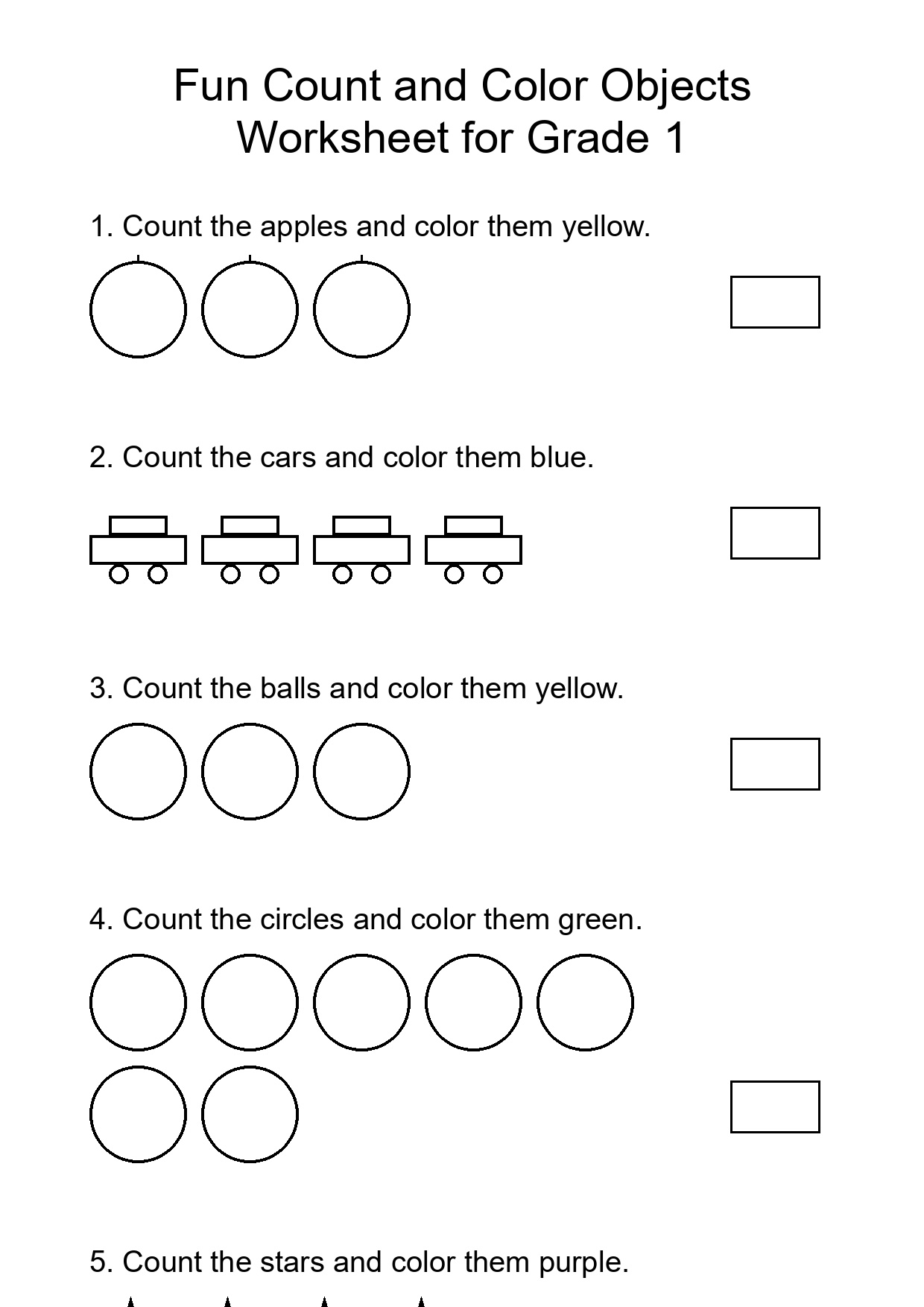 Fun Count and Color Objects Worksheet for Grade 1