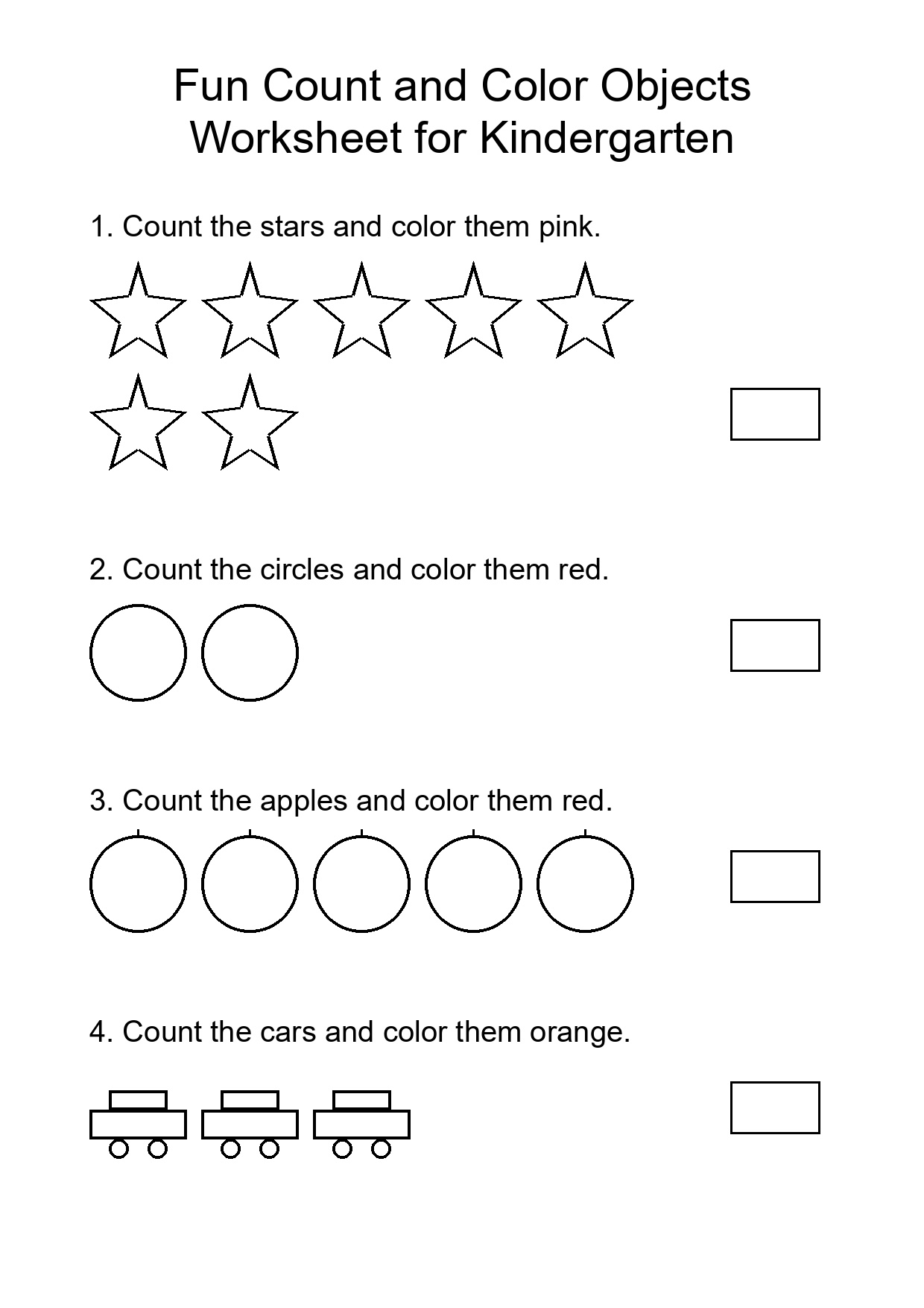 Fun Count and Color Objects Worksheet for Kindergarten