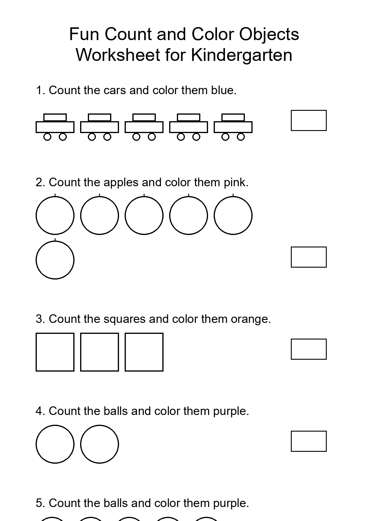 Fun Count and Color Objects Worksheet for Kindergarten