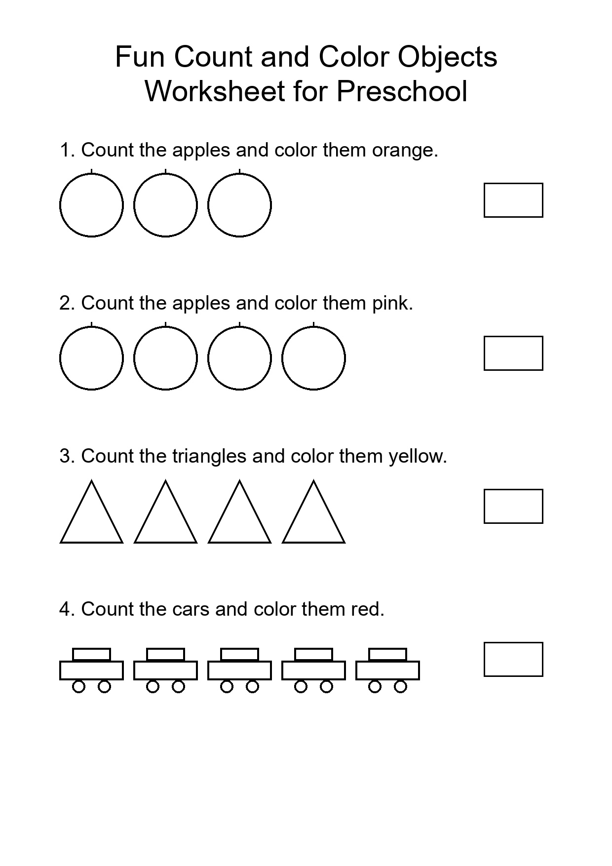 Fun Count and Color Objects Worksheet for Preschool
