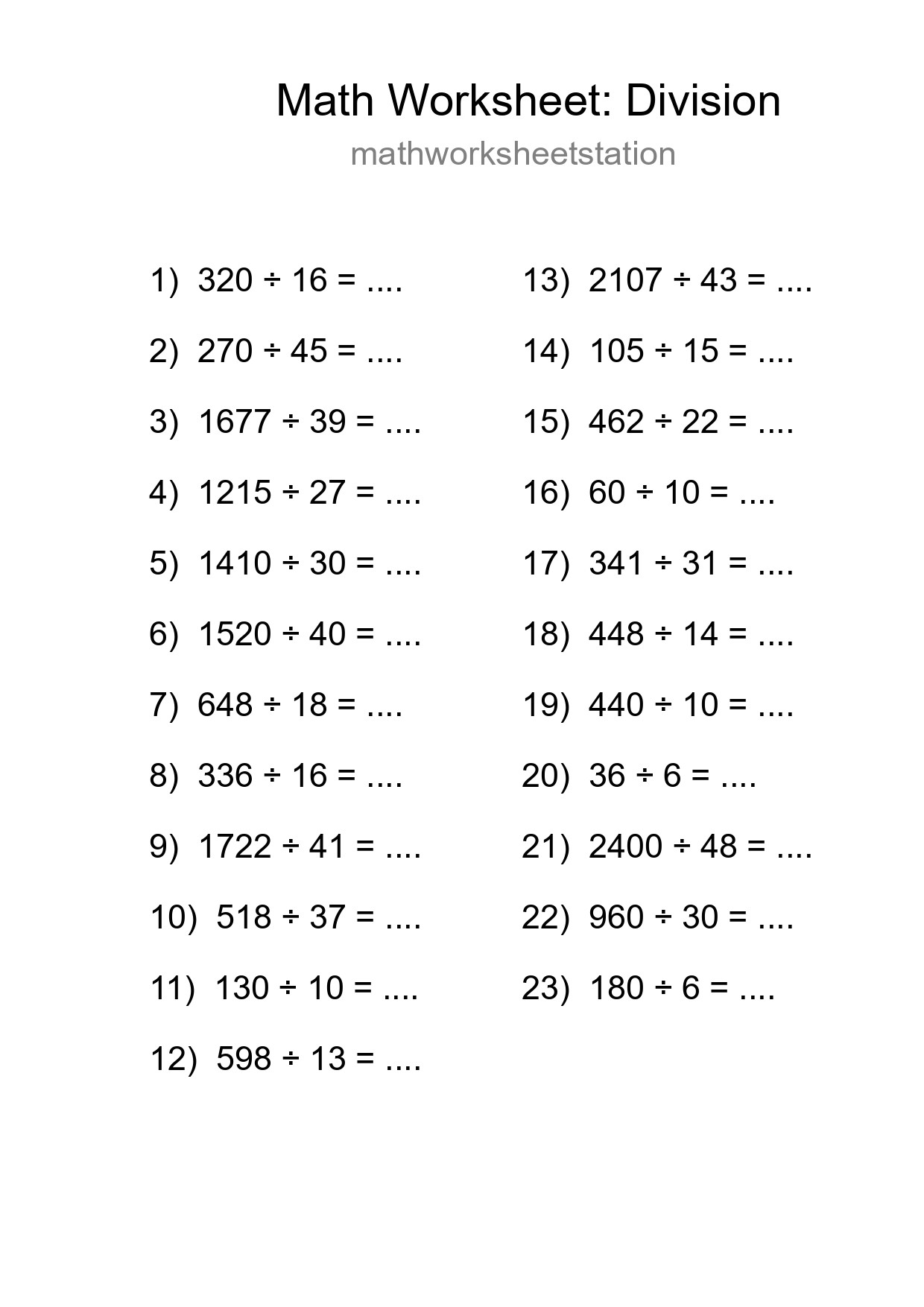 Grade 2 Division Practice Worksheet (23 Problems) - Part 284