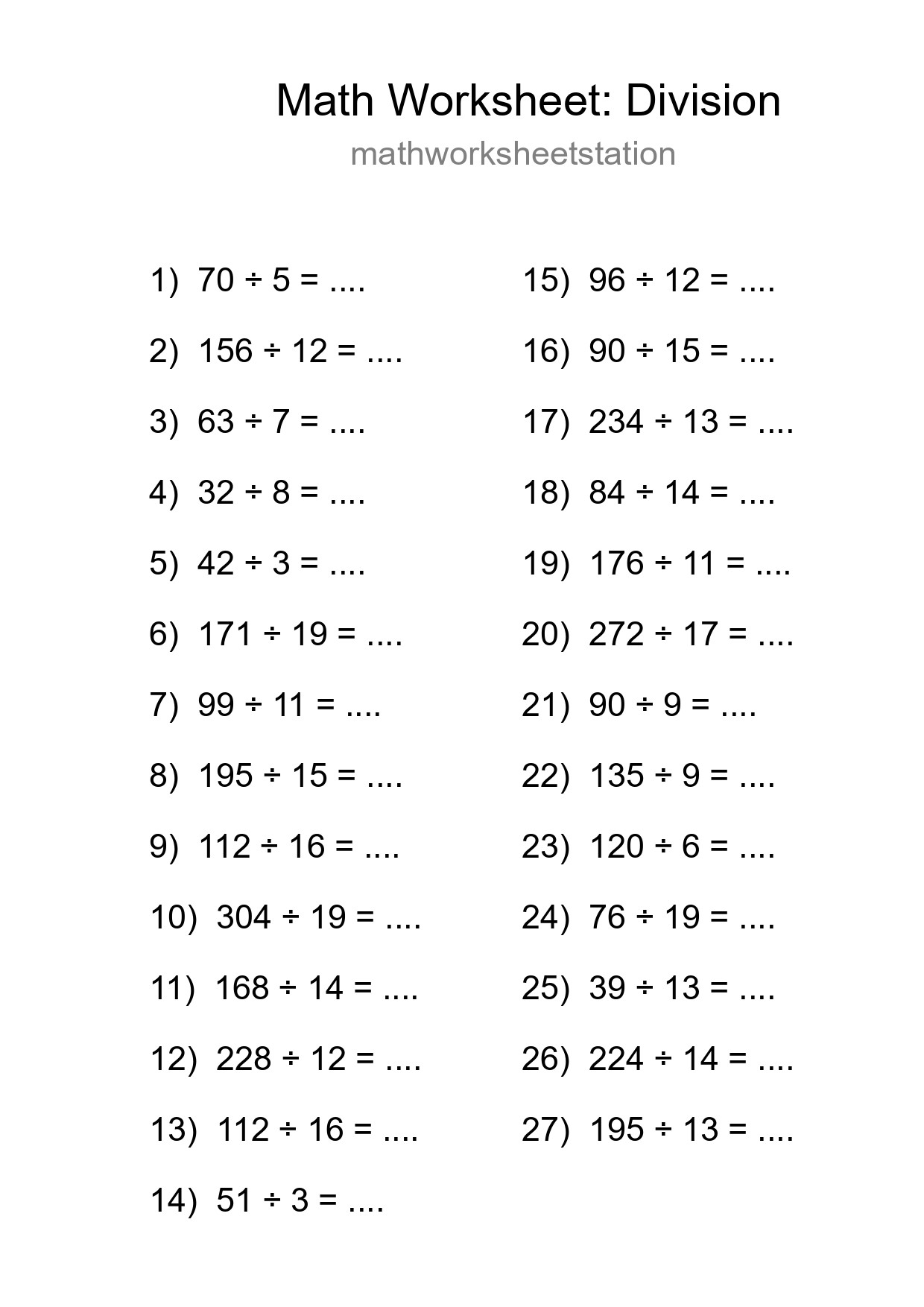 Grade 2 Division Practice Worksheet (27 Problems) - Part 144