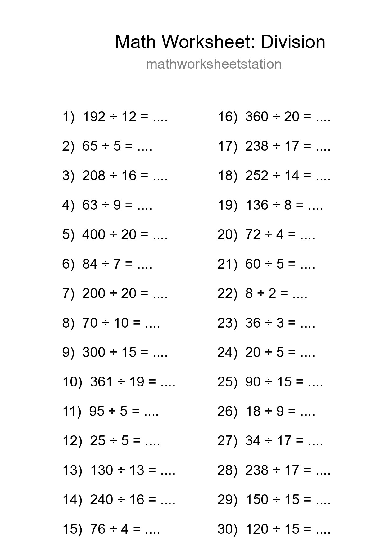 Grade 2 Division Practice Worksheet (30 Problems) - Part 294