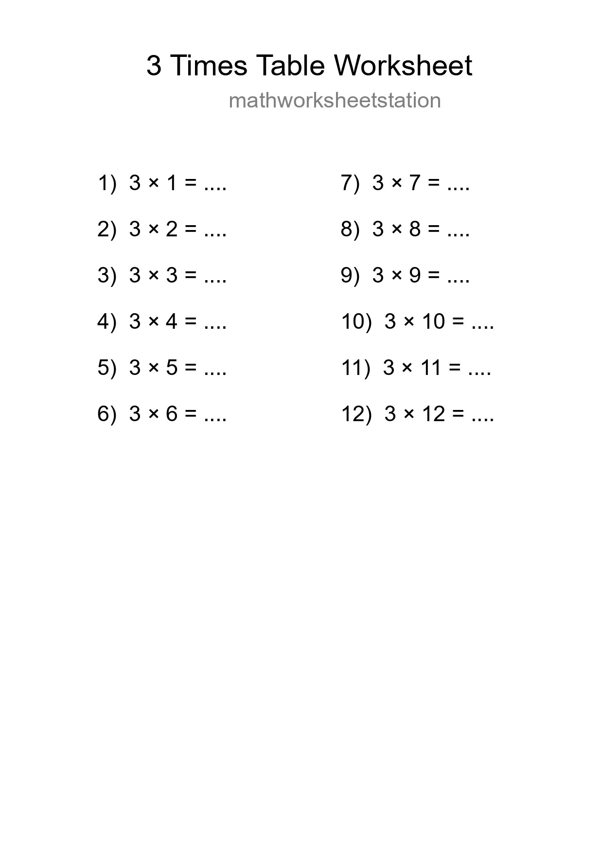 Grade 2 Multiplication Table 3 Practice - Part 29