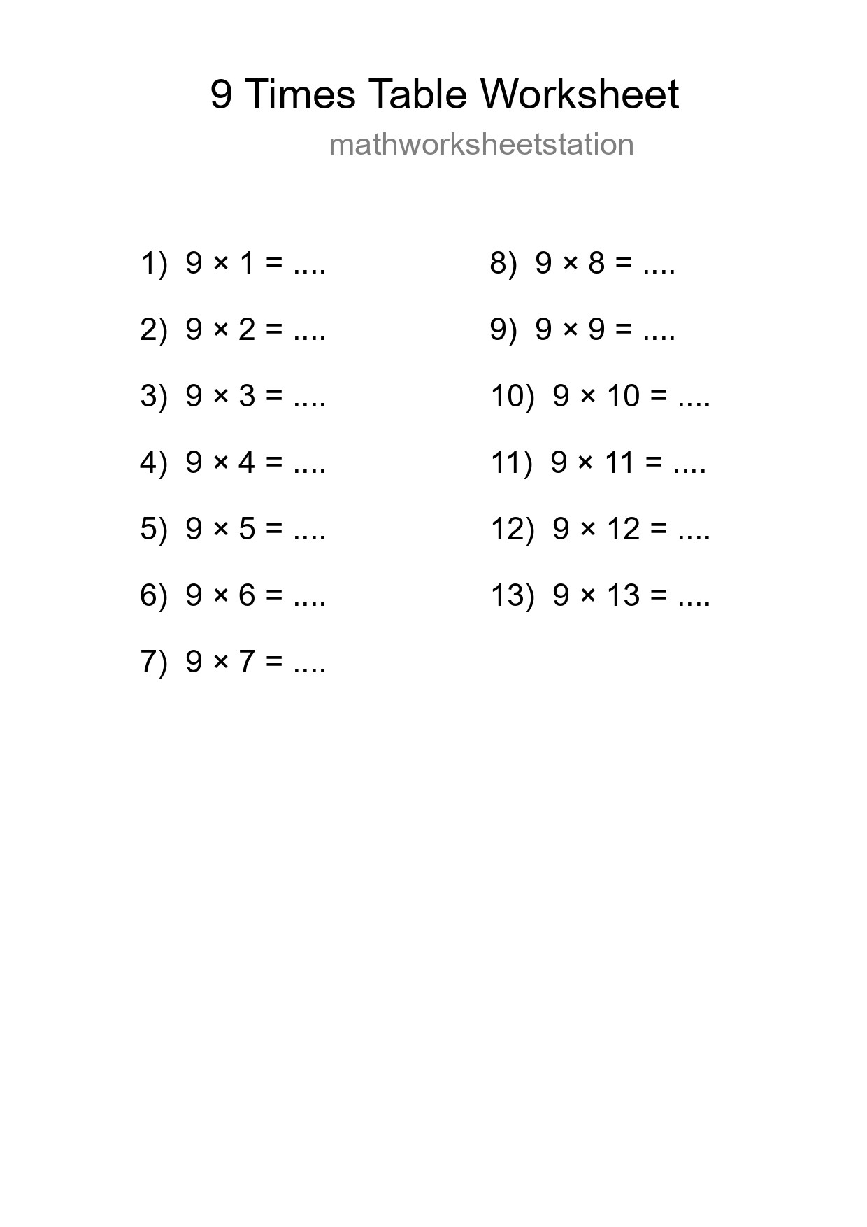 Grade 3 Multiplication Table 9 Practice - Part 169
