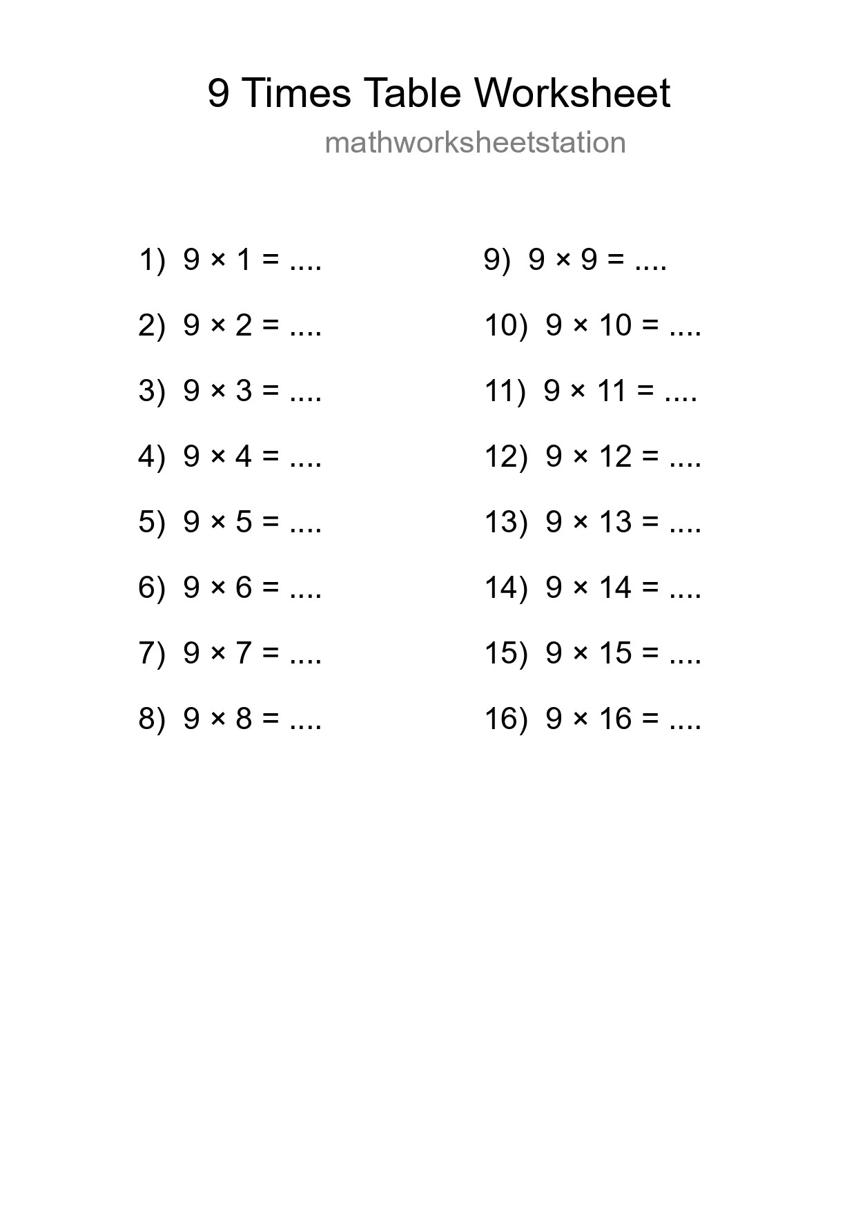 Grade 3 Multiplication Table 9 Practice - Part 199